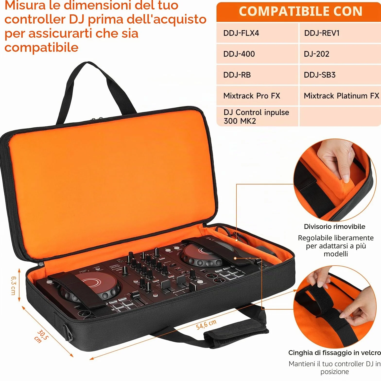 Custodia Protettiva da Viaggio per Pioneer DJ DDJ-FLX4/DDJ-REV1/DDJ-400/DDJ-SB3/DDJ-RB,Borsa Imbottita con Tracolla Regolabile per DJ Controller Adatta Numark Mixtrack Pro FX/Platinum FX/Roland DJ-202