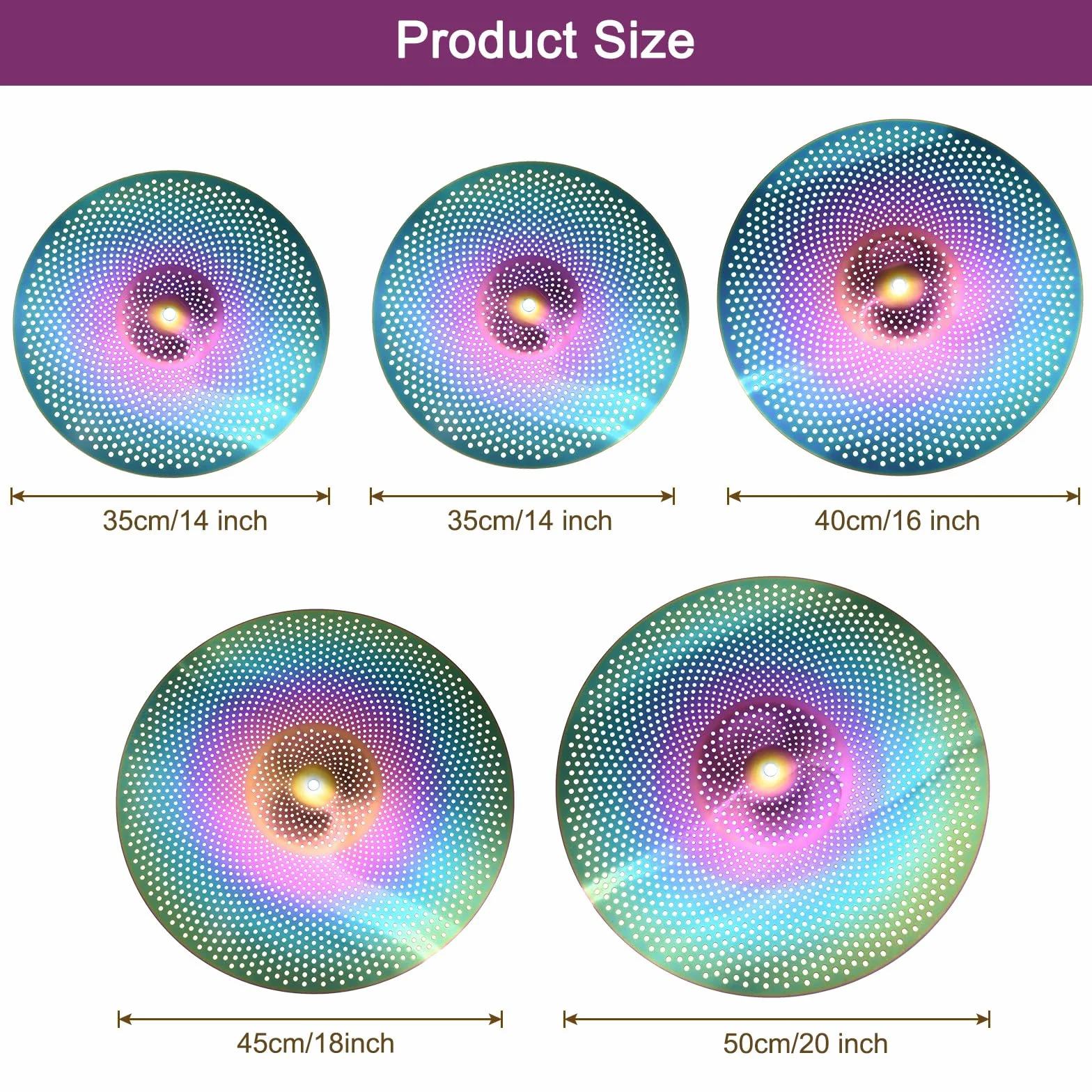 sourcing map Set di piatti silenziosi da 35,5 cm, 40,6 cm, 45,7 cm, 50,8 cm, 50,8 cm, piatti da pratica con custodia, confezione da 5