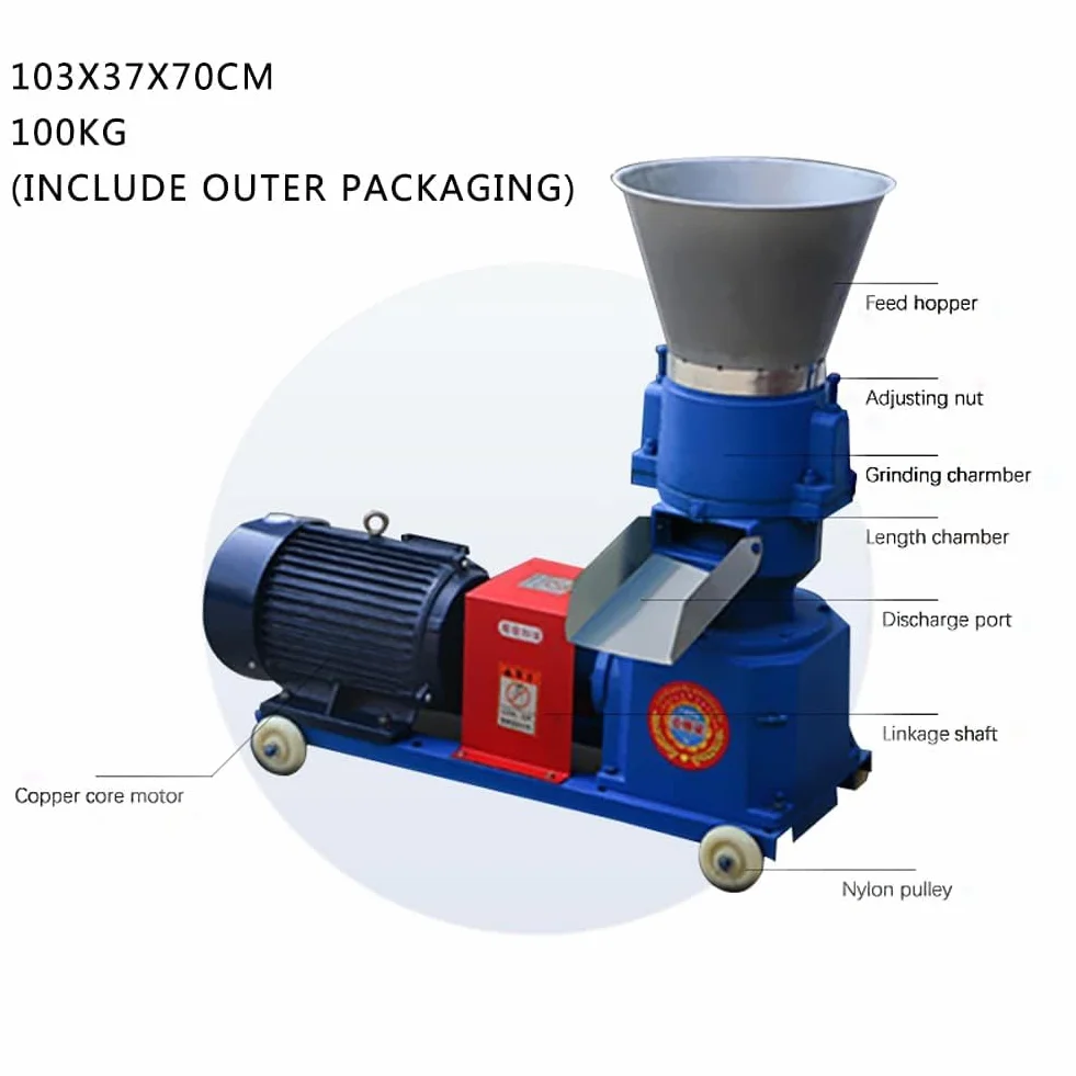 Macchina per pellet di legno, Motore di rame puro, Uscita 4.5kw, Processi 0,3 tonnellate all'ora, Efficiente produttore di pellet di cibo per cani