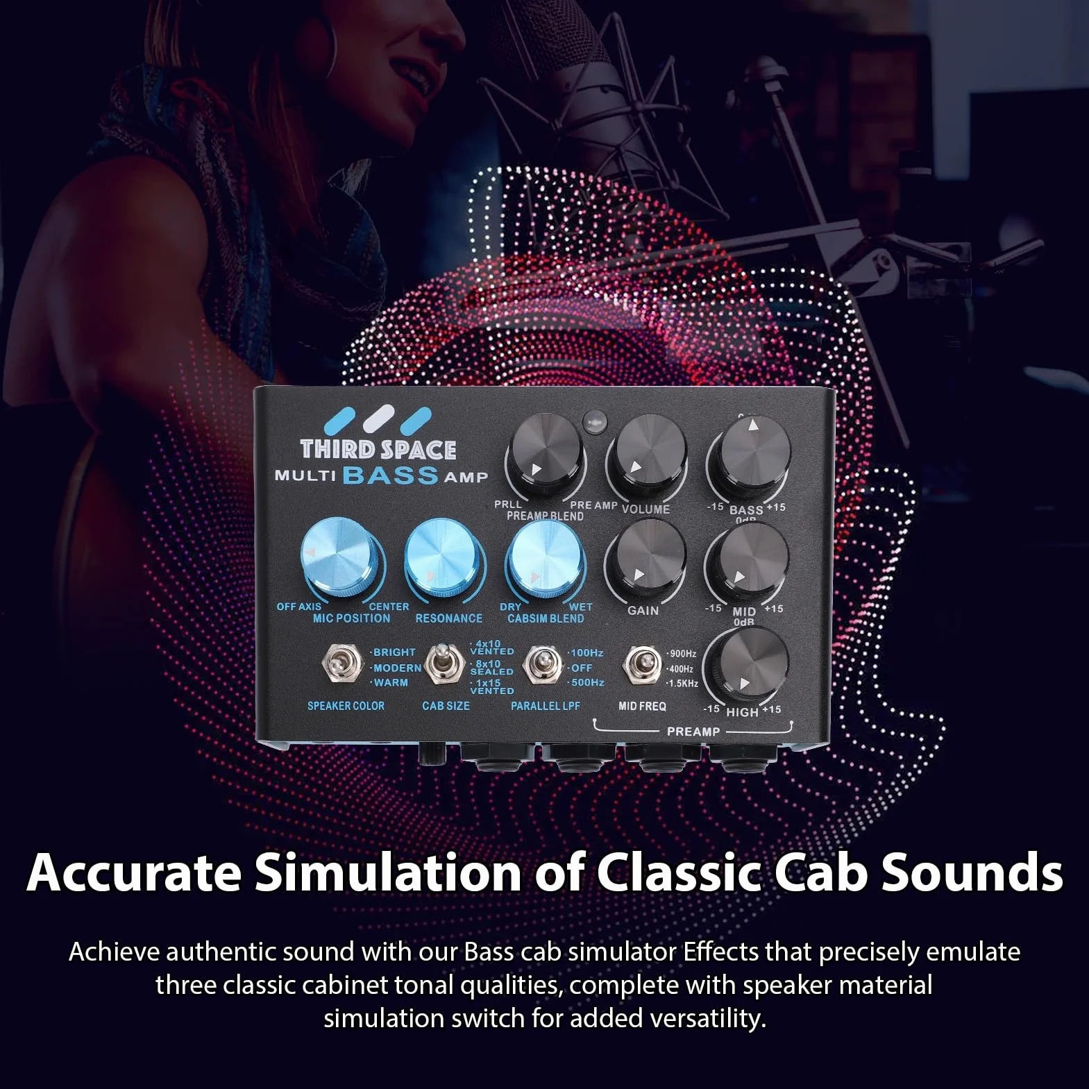 Fockety Pedale Effetti per Basso, Preamplificatore Professionale con Controllo Medio Semi Parametrico EQ a 3 Bande, Catena di Segnali Parallela, Simulatore di Cabina per Basso, Doppi