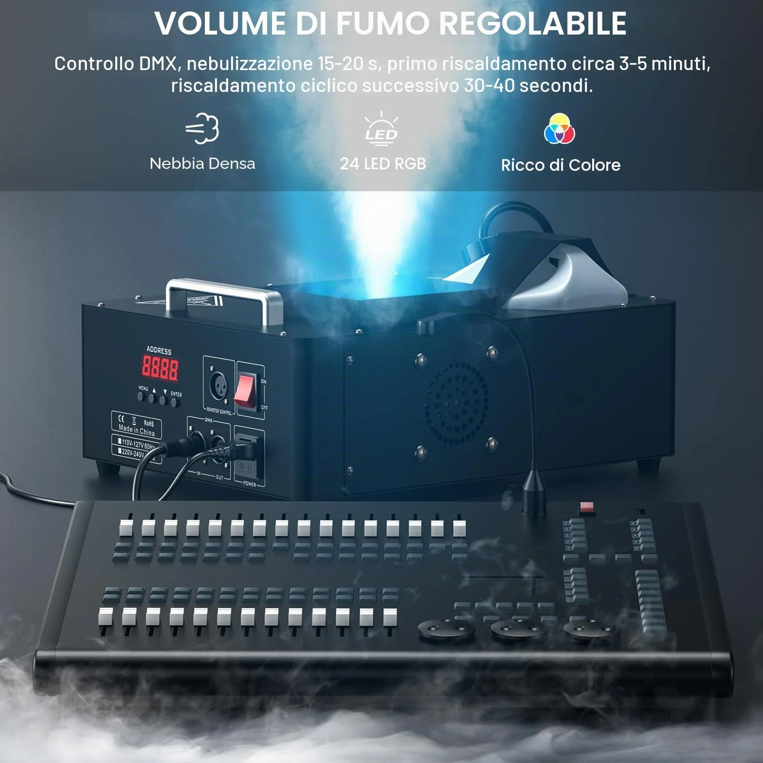 24 LED Macchina del Fumo Portatile, 1800W Macchine Fumo Discoteca Luci LED RGBW e Telecomando Wireless, Fog Machine per DJ Feste Nozze Halloween Natale e Effetti su Palco