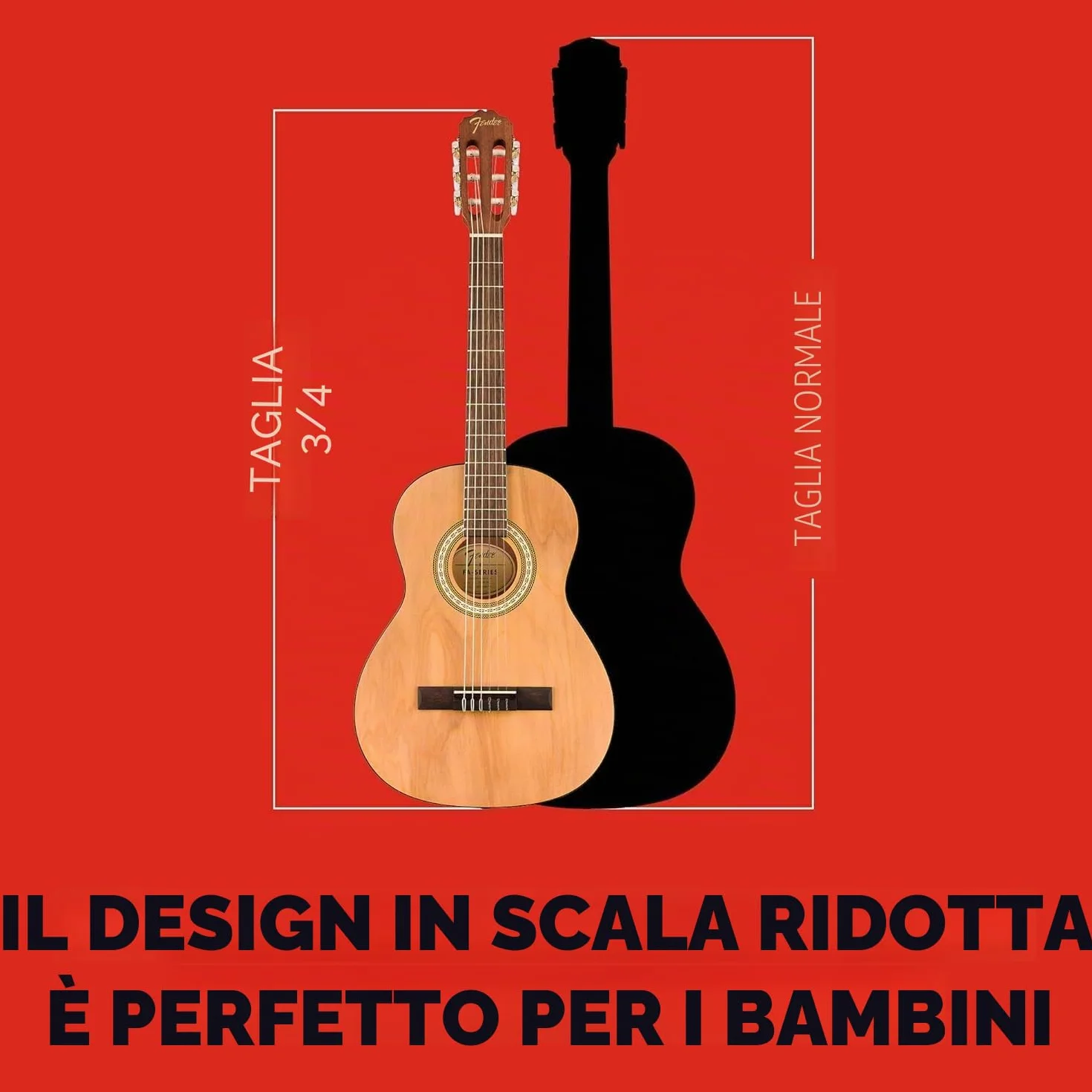 Fender Classic Design CN-25 in nylon a corde, tastiera in noce a scala corta, chitarra acustica classica 3/4, naturale. Ideale per principianti