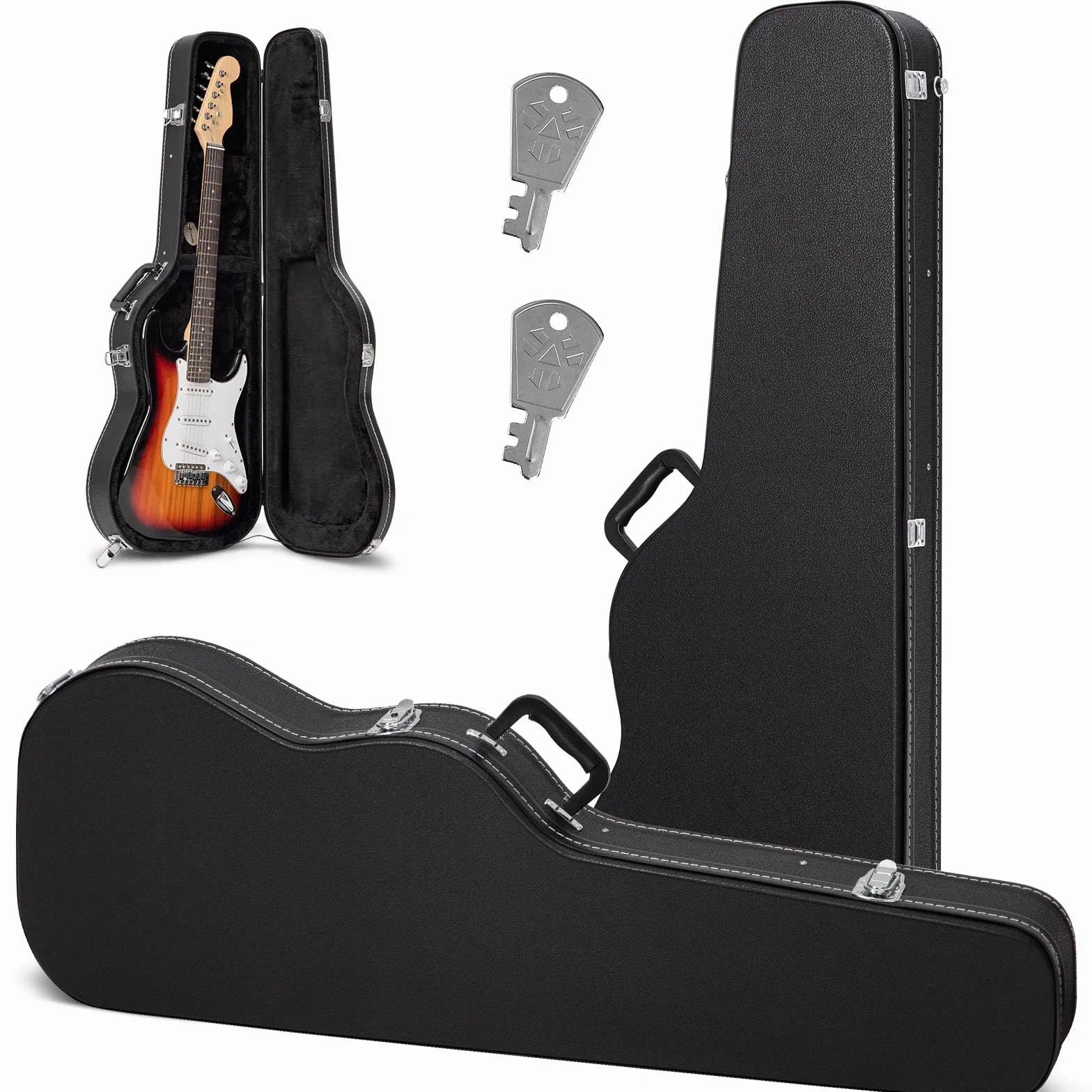 CAHAYA Custodia Rigida per Chitarra Elettrica Brosa per Chitarre Elettriche ST Astuccio con Imbottitura Spessa di 25mm con Serratura e 2 Chiavi CY0343