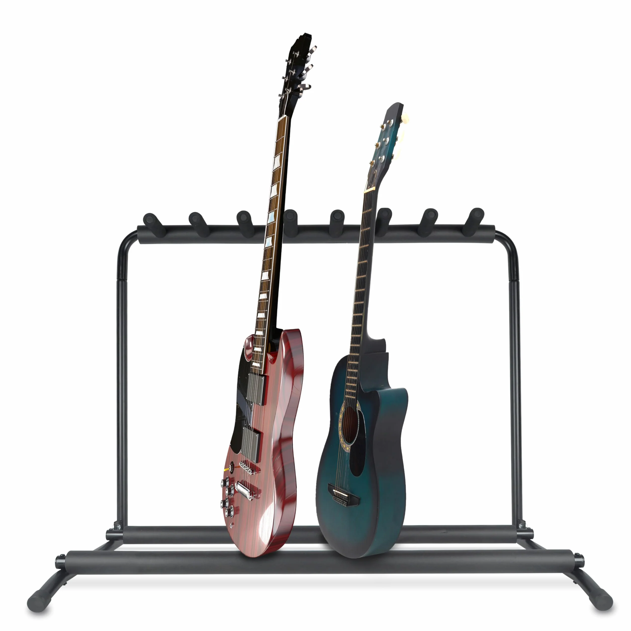 Pyle Supporto Chitarra a 7 Livelli e Pieghevole Universale, Porta Chitarra da Terra, Stand Chitarra, Poggia Chitarra, Guitar Stand con Fodera Antiscivolo in Gomma, Nero