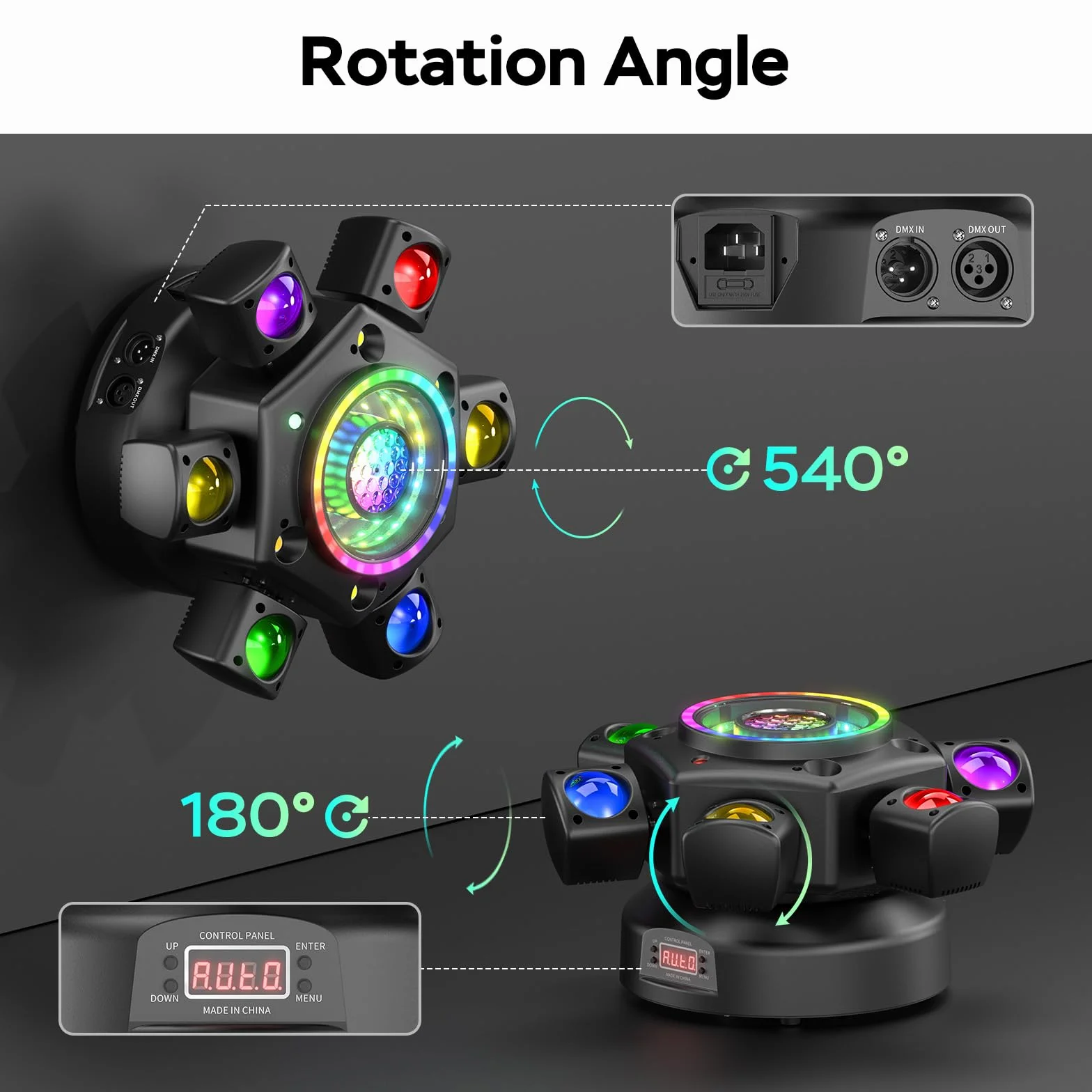 150W Teste Mobili LED da con DMX 512 6 Bracci Luminosi Effetti Luce RGBW Teste Mobili DJ Con Telecomando Perfetta Per Matrimoni Feste,Teatri e DJ