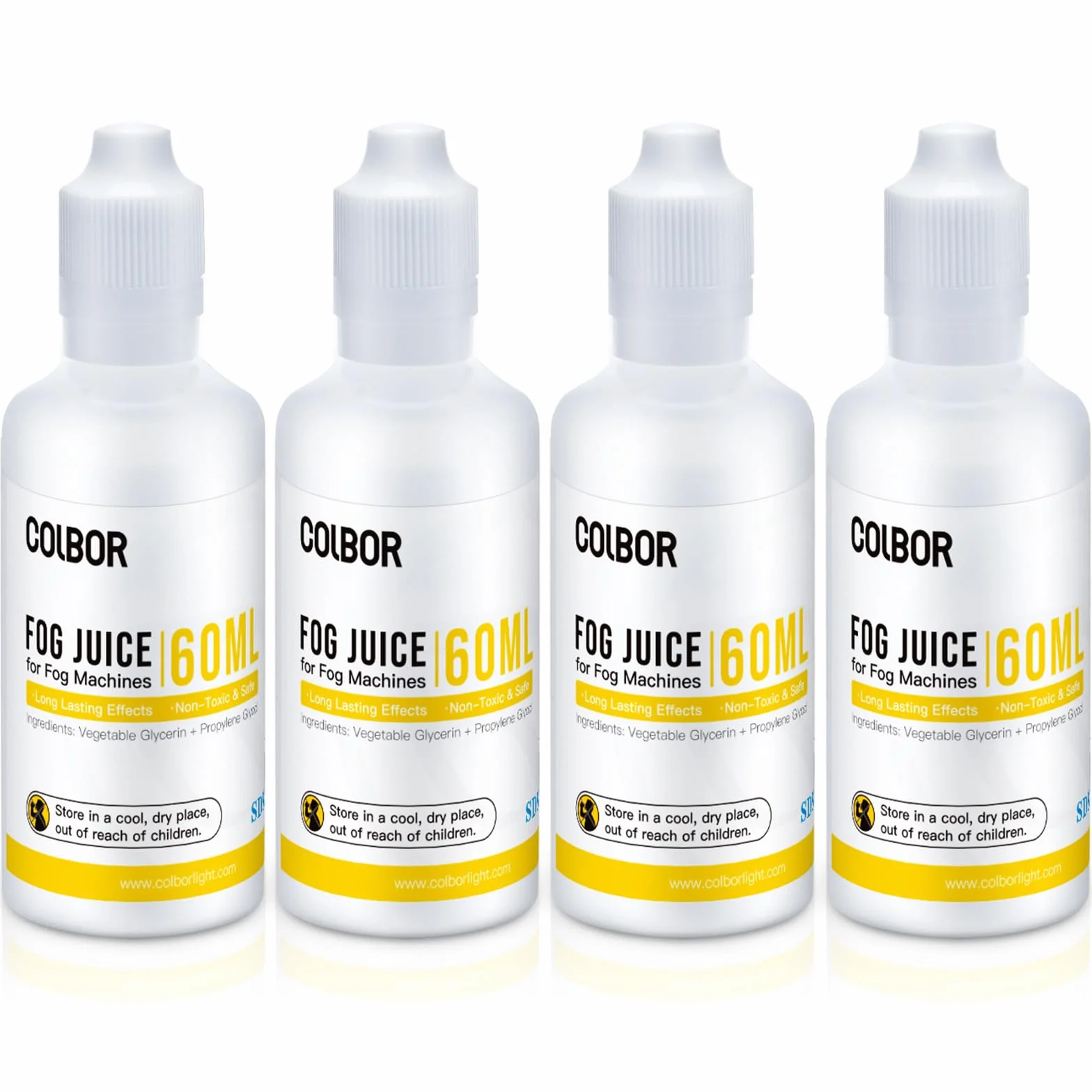 COLBOR Kit Liquido per Macchina del Fumo 60 ML*4, Liquido per Macchina di Nebbia ad Alta Densità a Base di Glicerina Vegetale Inodore Certificato SDS per Feste, Bar, Halloween, Cosplay