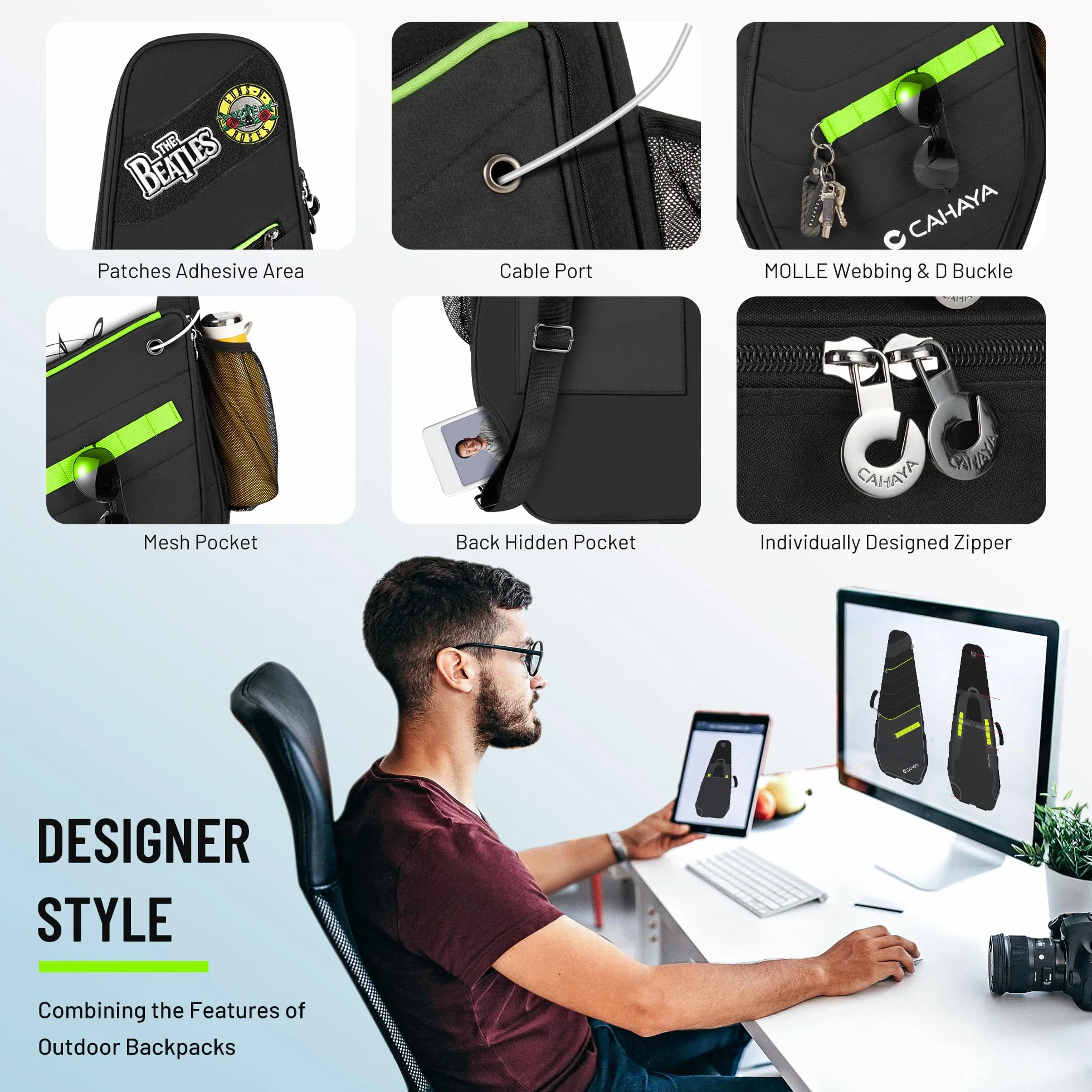 CAHAYA Custodia Imbottita per Chitarra Elettrica: Softshell, Adatta per chitarre ST/LP/TELE, spessore di 12 mm, con tasche anteriori, posteriori e laterali, design alla moda ispirato all'outdoor