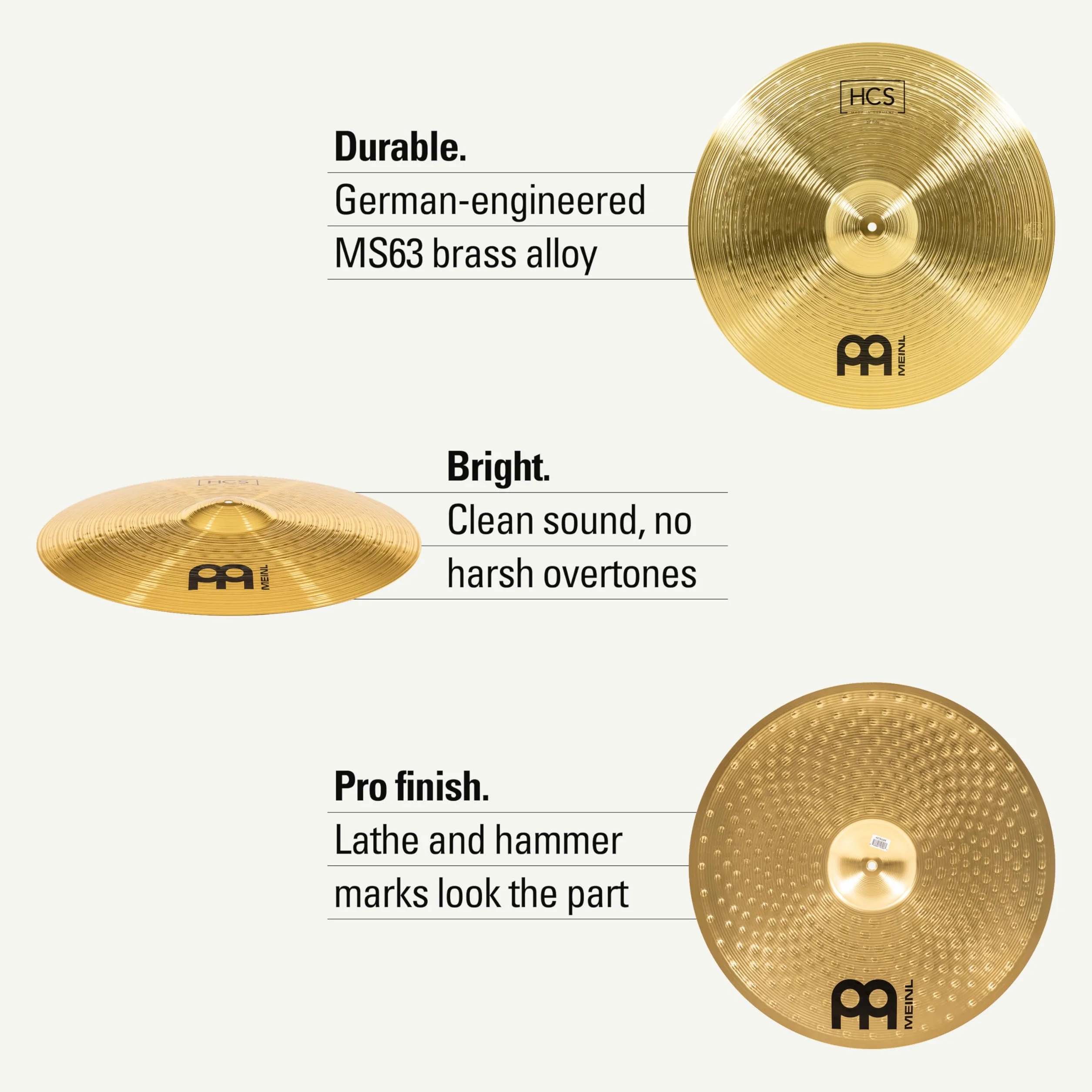 Meinl Cymbals HCS piatto Ride 22 pollici (55,88cm) per Batteria – Finitura Tradizionale Ottone, Made in Germany (HCS22R)