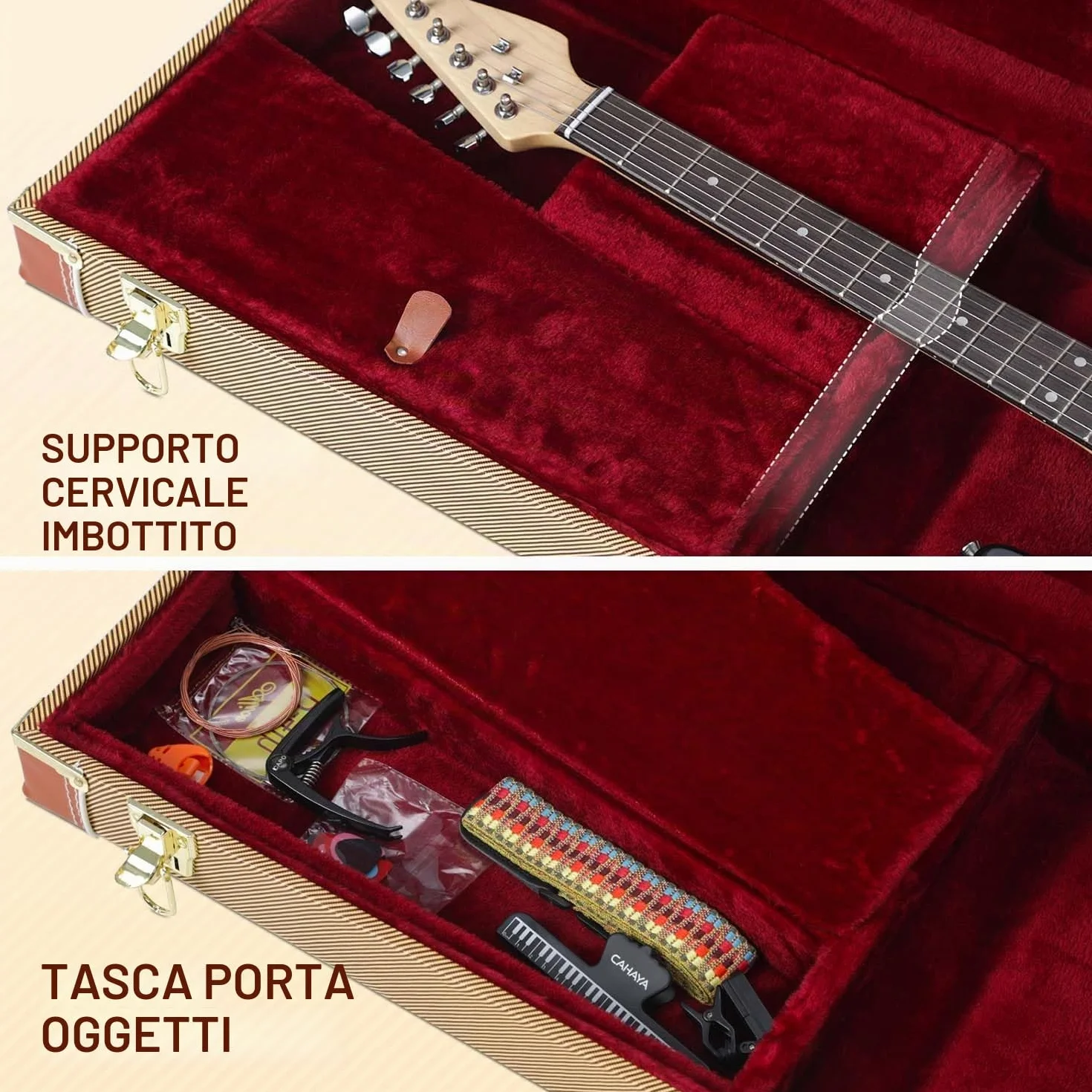 CAHAYA Custodia Rigida per Chitarra Elettrica: Borsa Stratocaster Telecaster con Compartimento Interno - Astuccio ST per Principianti