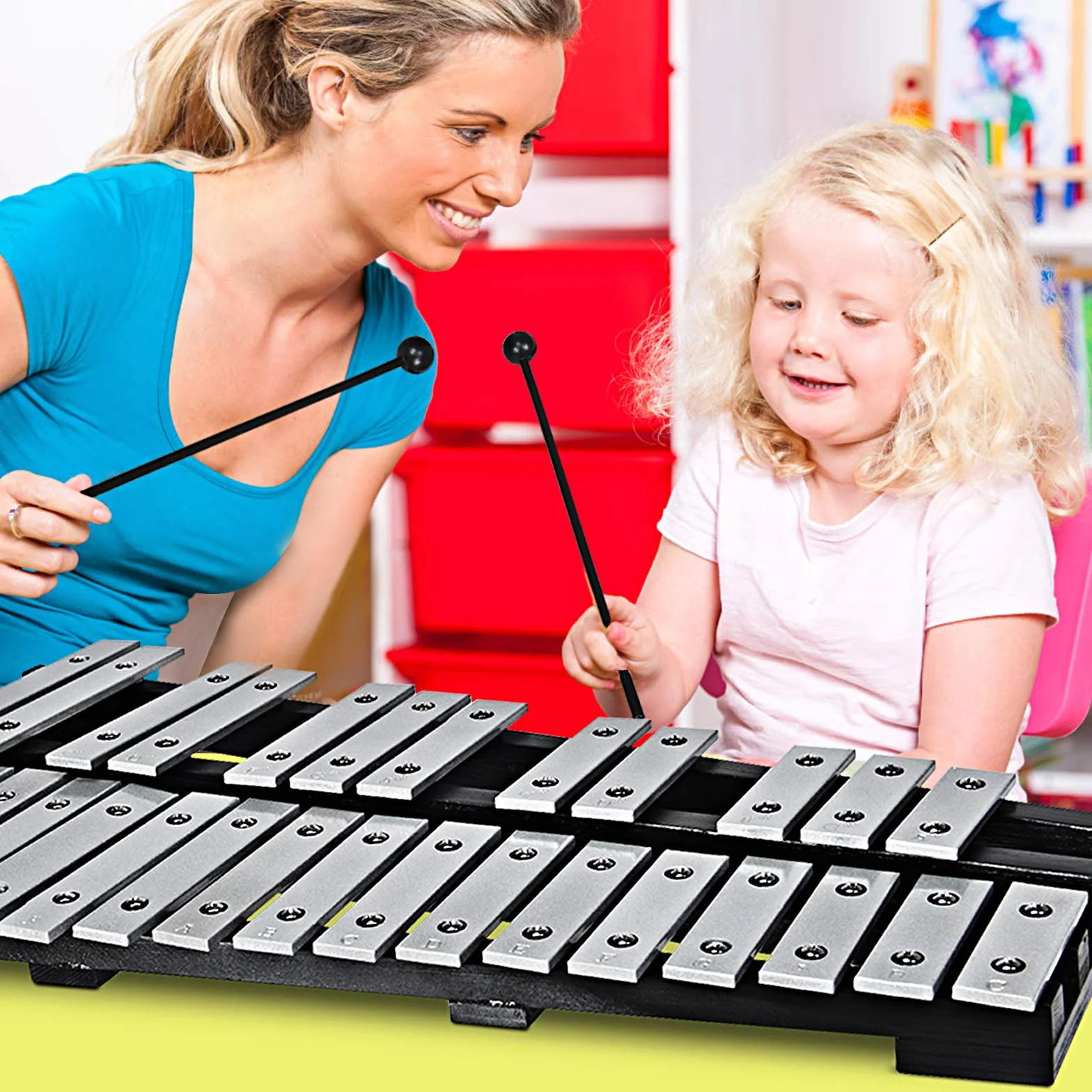GOPLUS Xilofono con 30 Tasti, Metallofono Pieghevole con Borsa, Strumento Musicale a Percussione con Cornice di Legno, Perfetto per Studenti, Principiante e Amanti della Musica, Nero e Argento