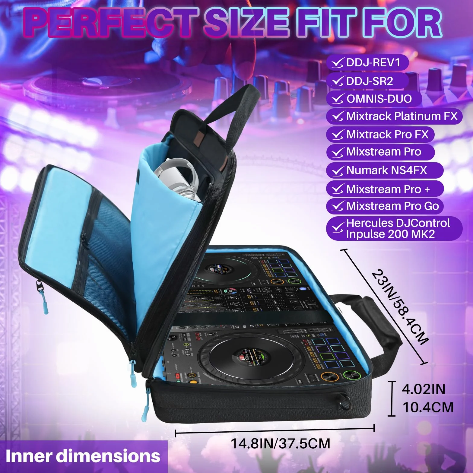 SUNDOY Custodia per controller DJ Pioneer/Demo/Numark/Hercules, Nero , M-60x12x39-CM, Borsa per il trasporto del controller DJ