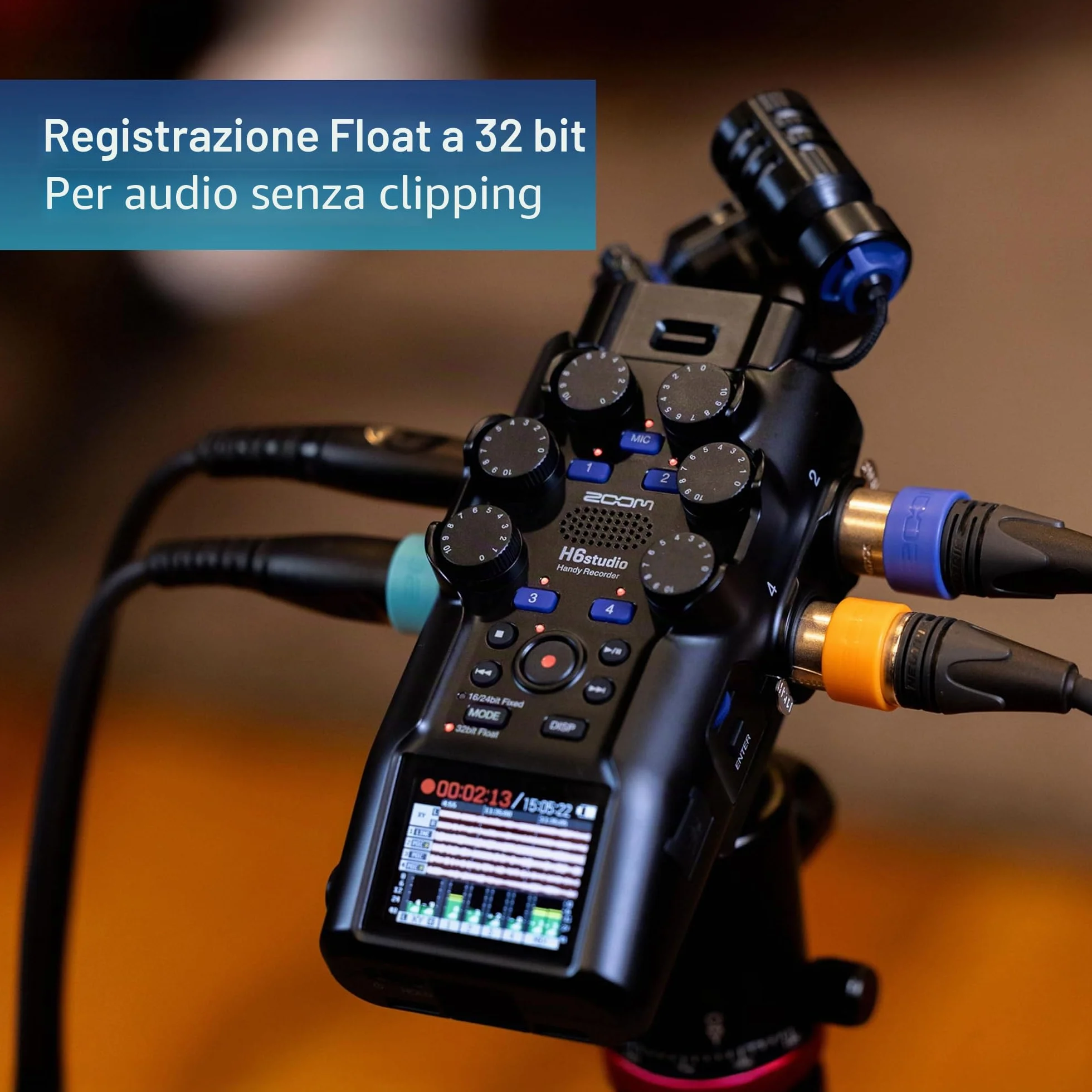 Zoom - H6Studio registratore 6 piste 32 bit 192 kHz modo 16/24 bit, gain, limitatore, capsula XYH-5e membrana larga, compatibile con SSH-6e e EXH-6e, interfaccia audio Mac, Pc, iOS, Android
