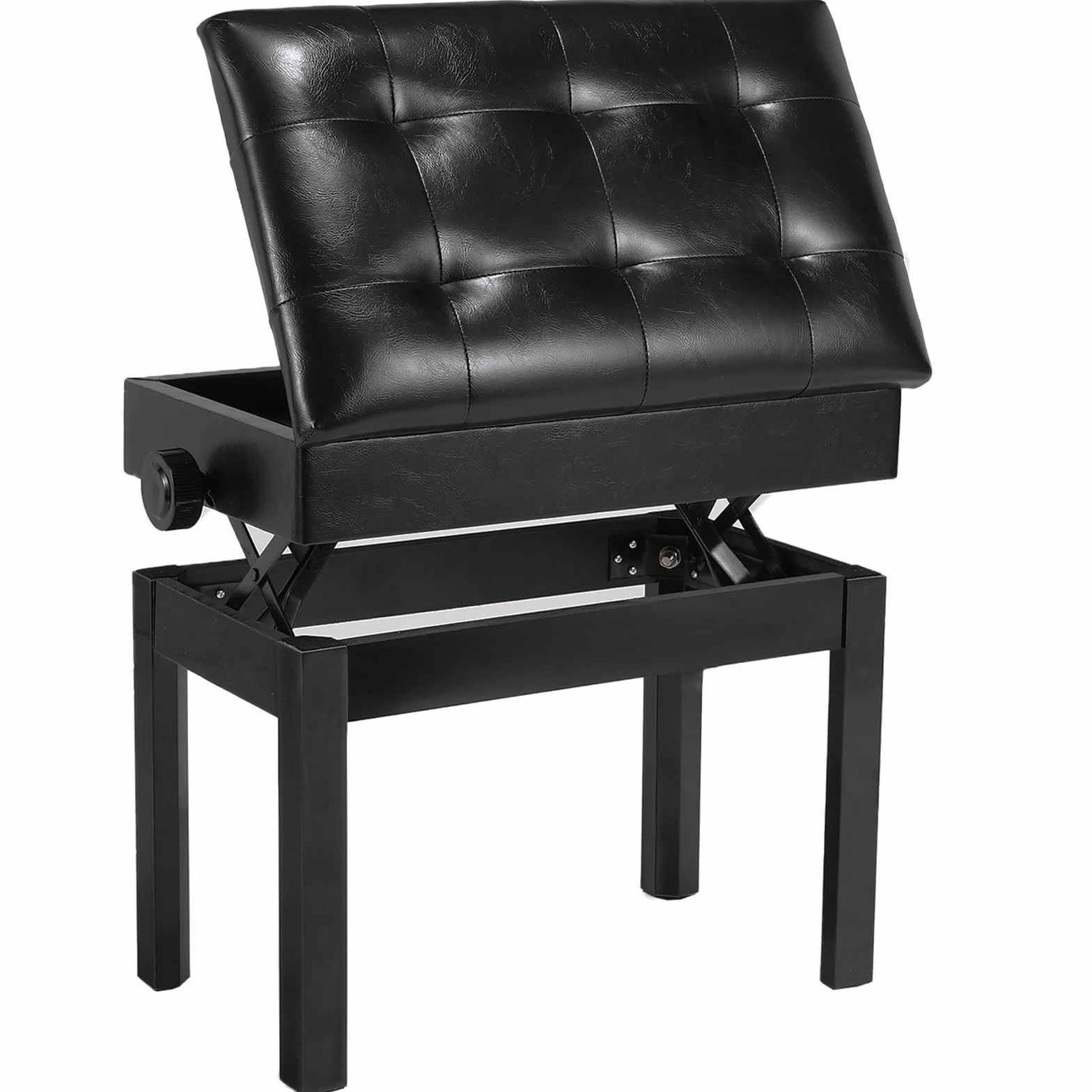 Clevich Sgabello per pianoforte, regolabile in altezza, 48 – 58 cm, con spazio 57,5 x 35,5 x 48 cm, con cuscino in pelle PU, sedia per pianoforte Heavy Duty, portata fino a 150 kg, colore: nero