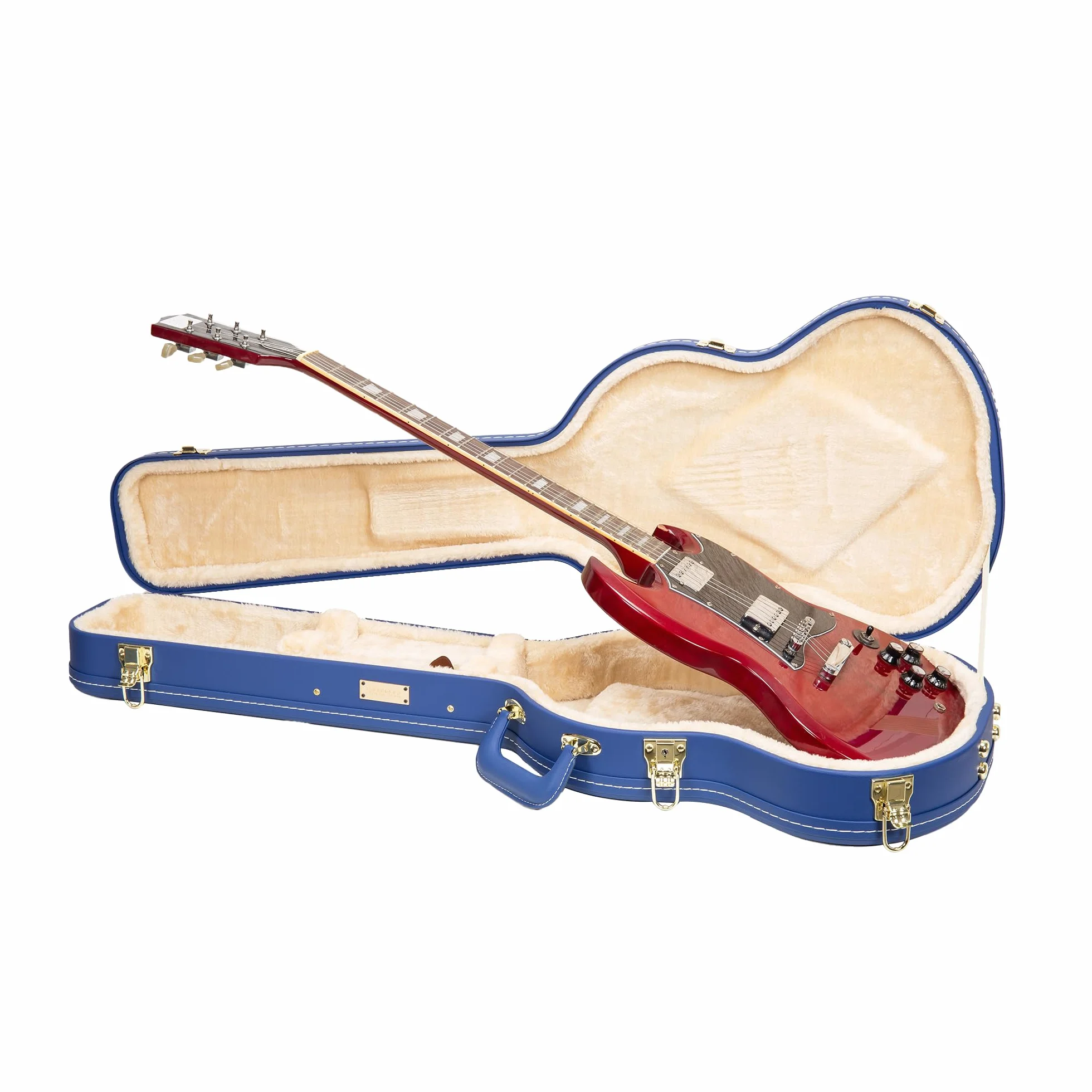 Crossrock Designer Series CRW520SGVB - Custodia in legno per chitarre elettriche Gibson SG, con blocco di sicurezza, piedini in metallo, spazio di archiviazione, colore: Blu acceso, Blu vibrante, SG