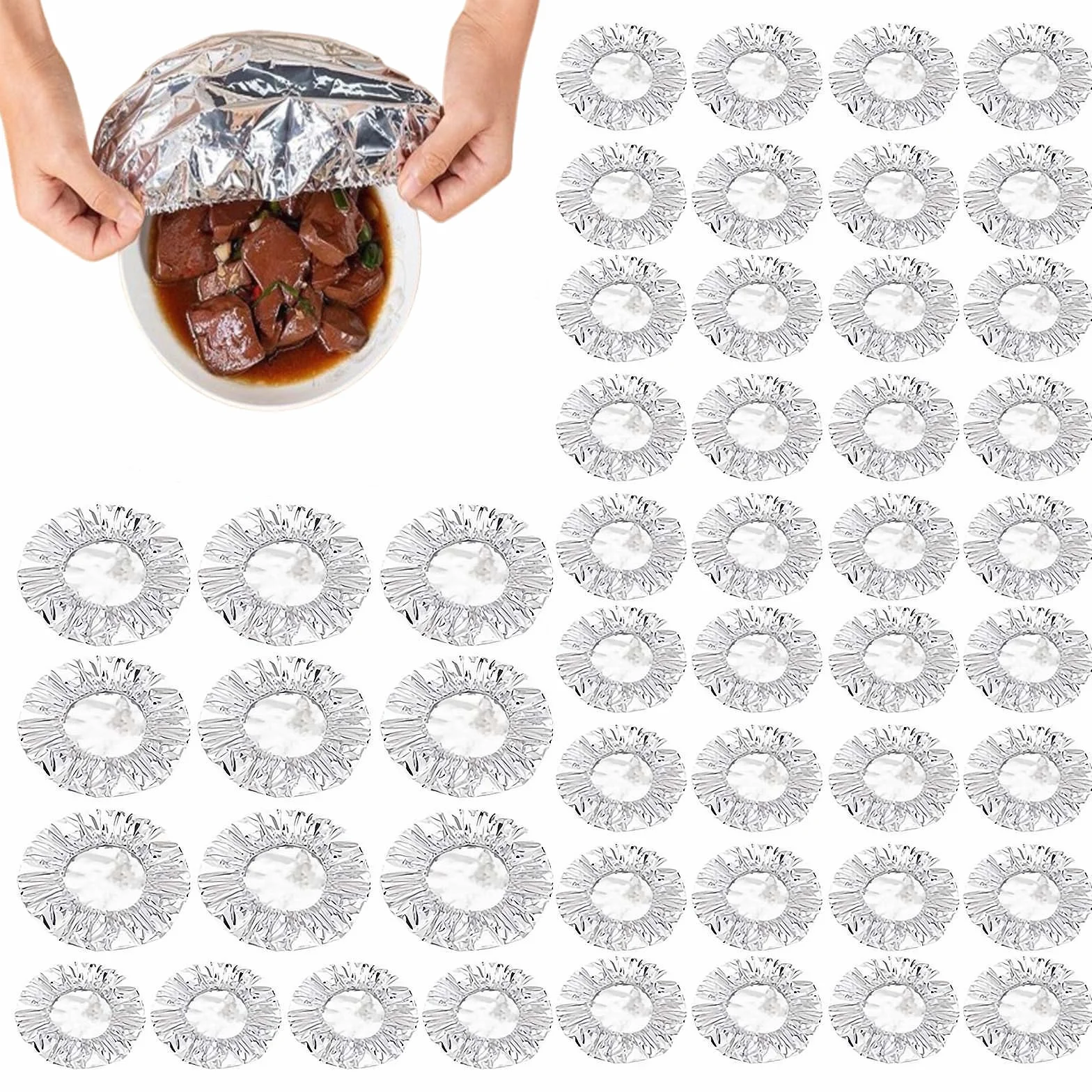Coperchi per cibo riutilizzabili in lamina di alluminio, coperchi isolanti in lamina di alluminio addensata, pellicola isolante per conservazione degli alimenti freschi da cucina, coperchio elastico