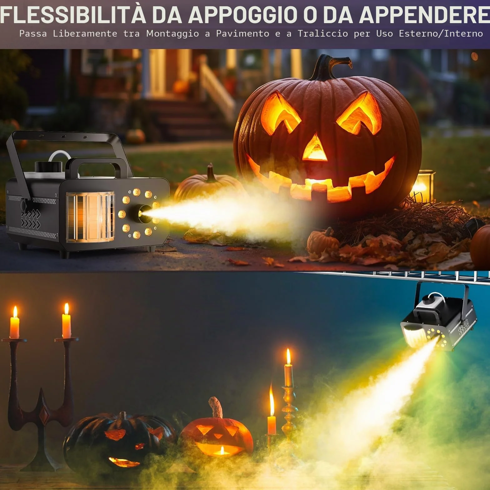 Macchina per il fumo da 1200 W, con effetto magico a sfera e 9 LED RGB, 4 modalità dinamiche + 14 colori ambientali statici, telecomando senza fili, per DJ, Halloween, eventi sul palcoscenico