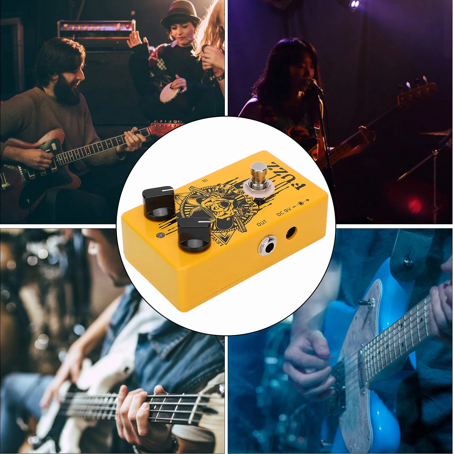 Fuzz Effect Pedal, Yellow Electric Guitar Effect All-Metal Shell con True Bypass Effect for Music Lovers for Outdoor Performance for Guitarist for Music Club