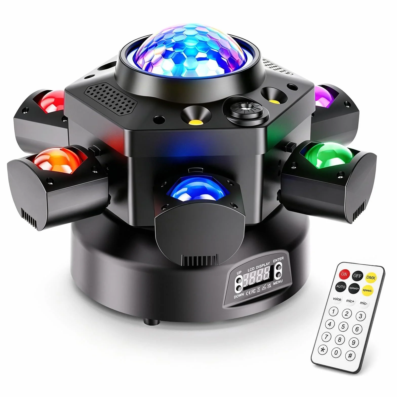 Teste Mobili LED 150W RGBW Discoteca Luci con telecomando 6 bracci lampada Palco Luce di Scena DMX512 Stroboscopica per Natale Feste Bar Club Matrimoni Chiesa Live Band