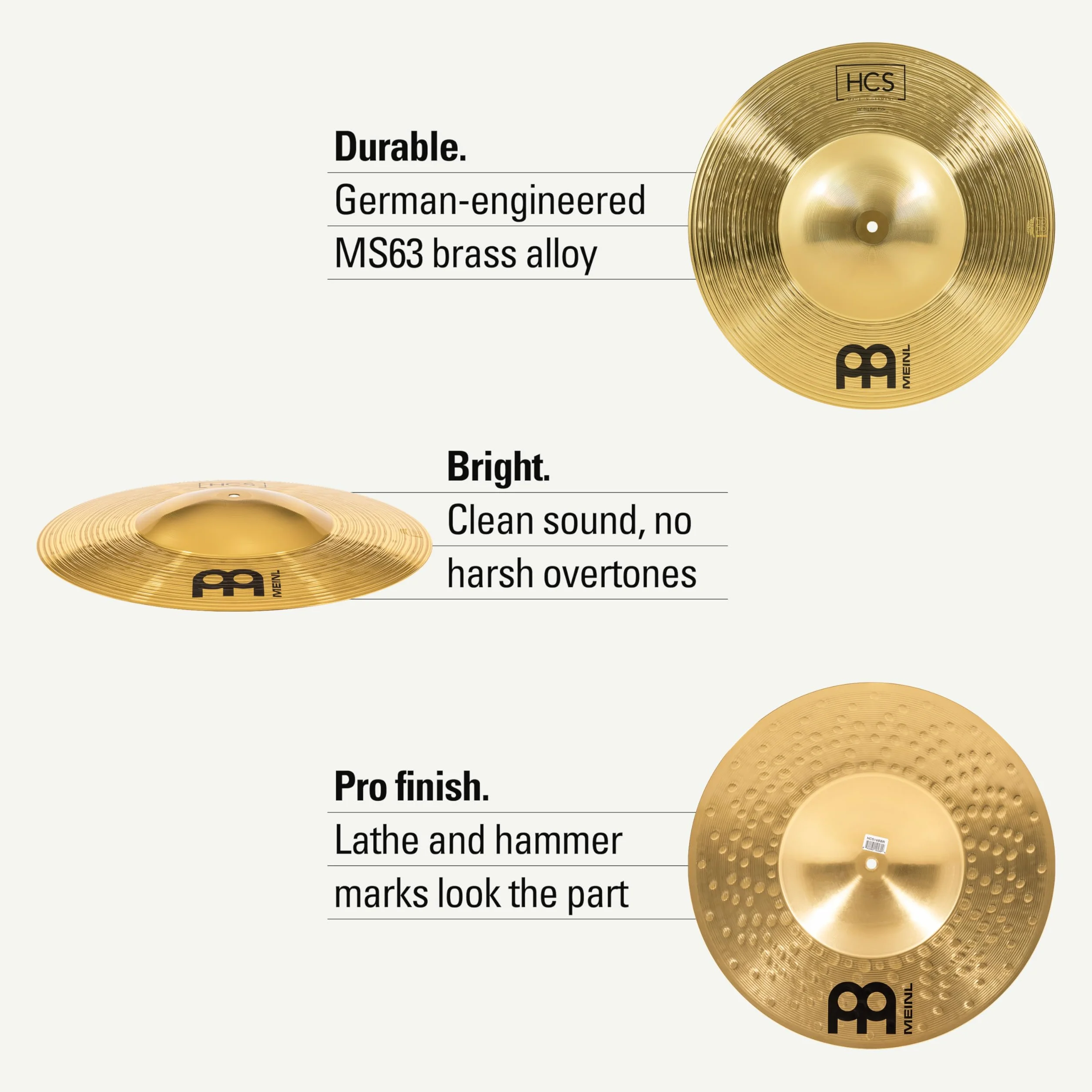 Meinl Cymbals HCS piatto Big Bell Ride 18 pollici (45,72cm) per Batteria – Finitura Tradizionale Ottone, Made in Germany (HCS18BBR)