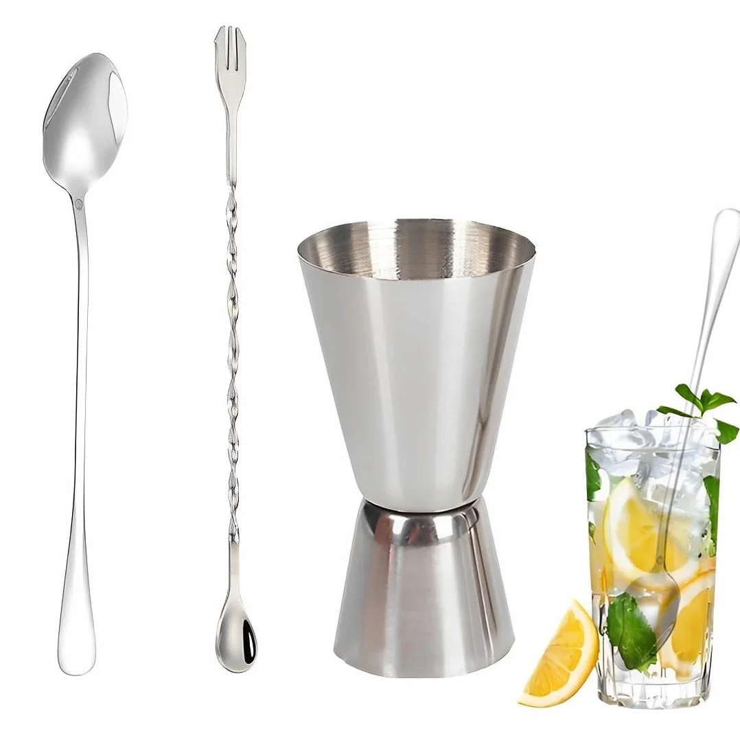 Misurino Doppio per Cocktail,Misurino Doppio per Cocktail 30ml /60ml Stile Giapponese 2 Cucchiaini Bar In Acciaio Inox Attrezzatura Per Bar,Discoteche,Party, Feste, Cocktail, Shaker (Argento)