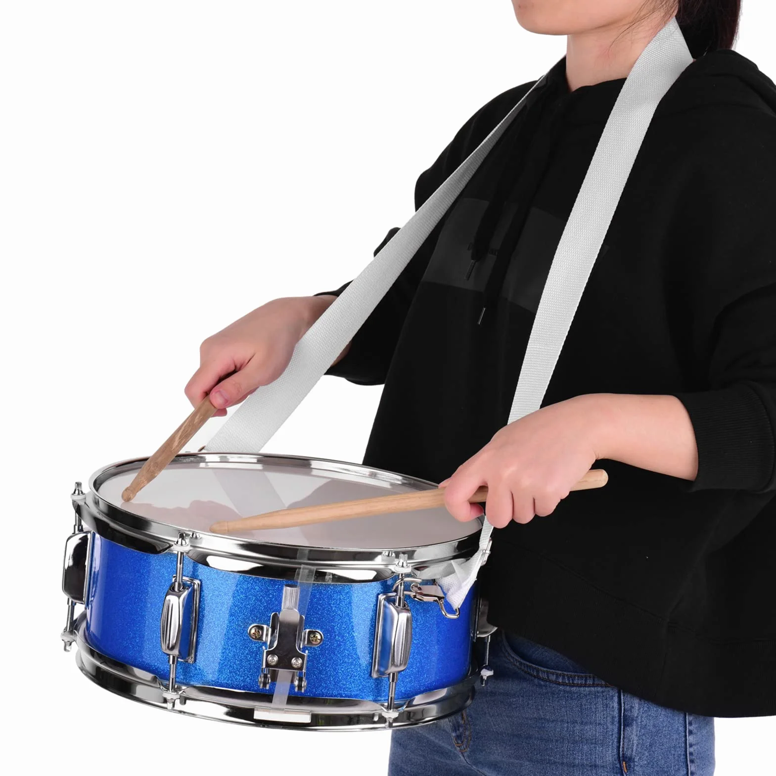 Rullante - Tamburo Sunydog da 12 pollici, pelle per rullante con bacchette, tracolla, chiave per batteria, set di rullante per studenti e principianti, banda musicale, tamburo da marcia (blu)