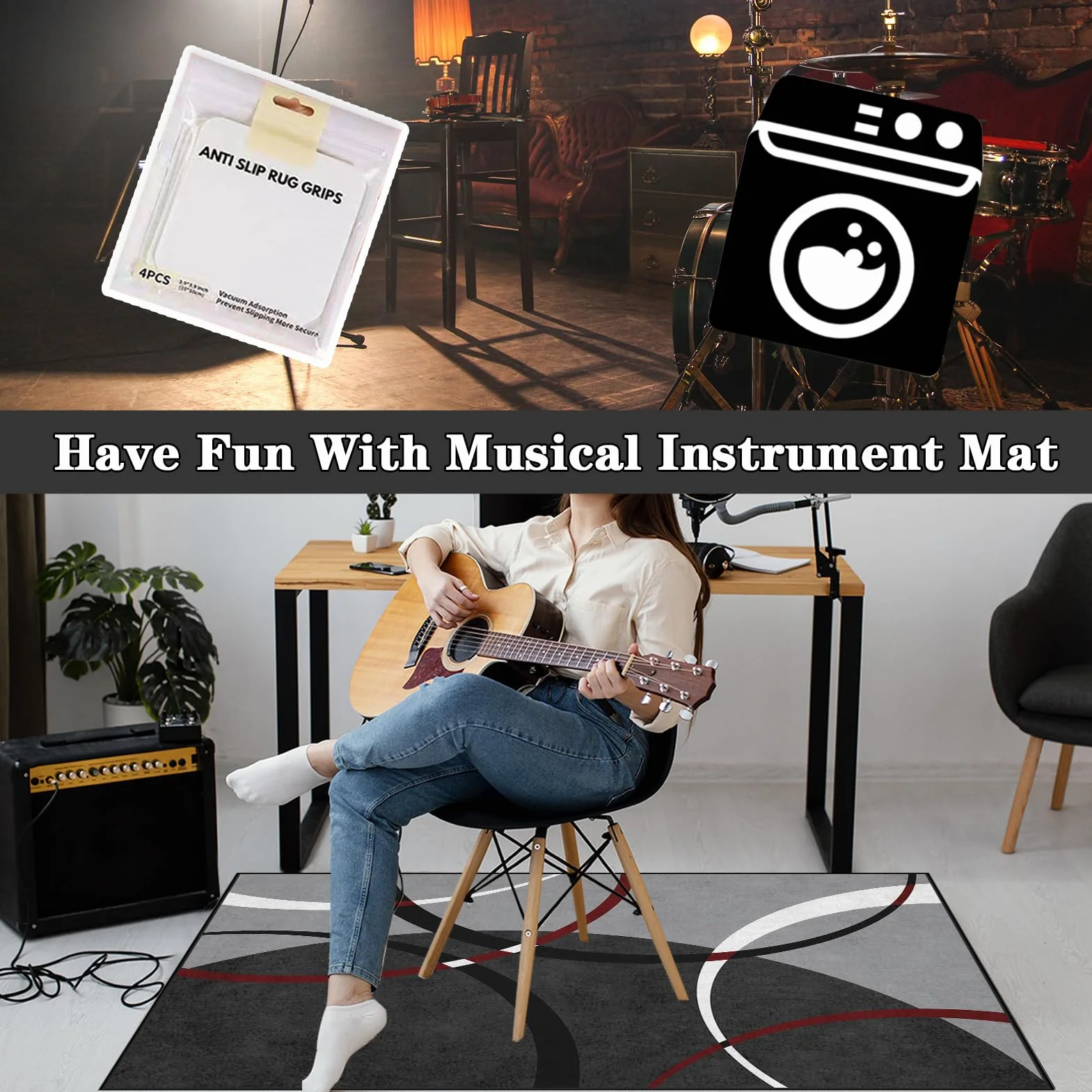 Tappetino Insonorizzato Batteria - Tappeto Professionale per Batteria e Strumenti a Percussione - Carpet Drum Mat - Tappeto per Batteria - Tappeto Antiscivolo Batteria Elettronica 100 x 80 cm