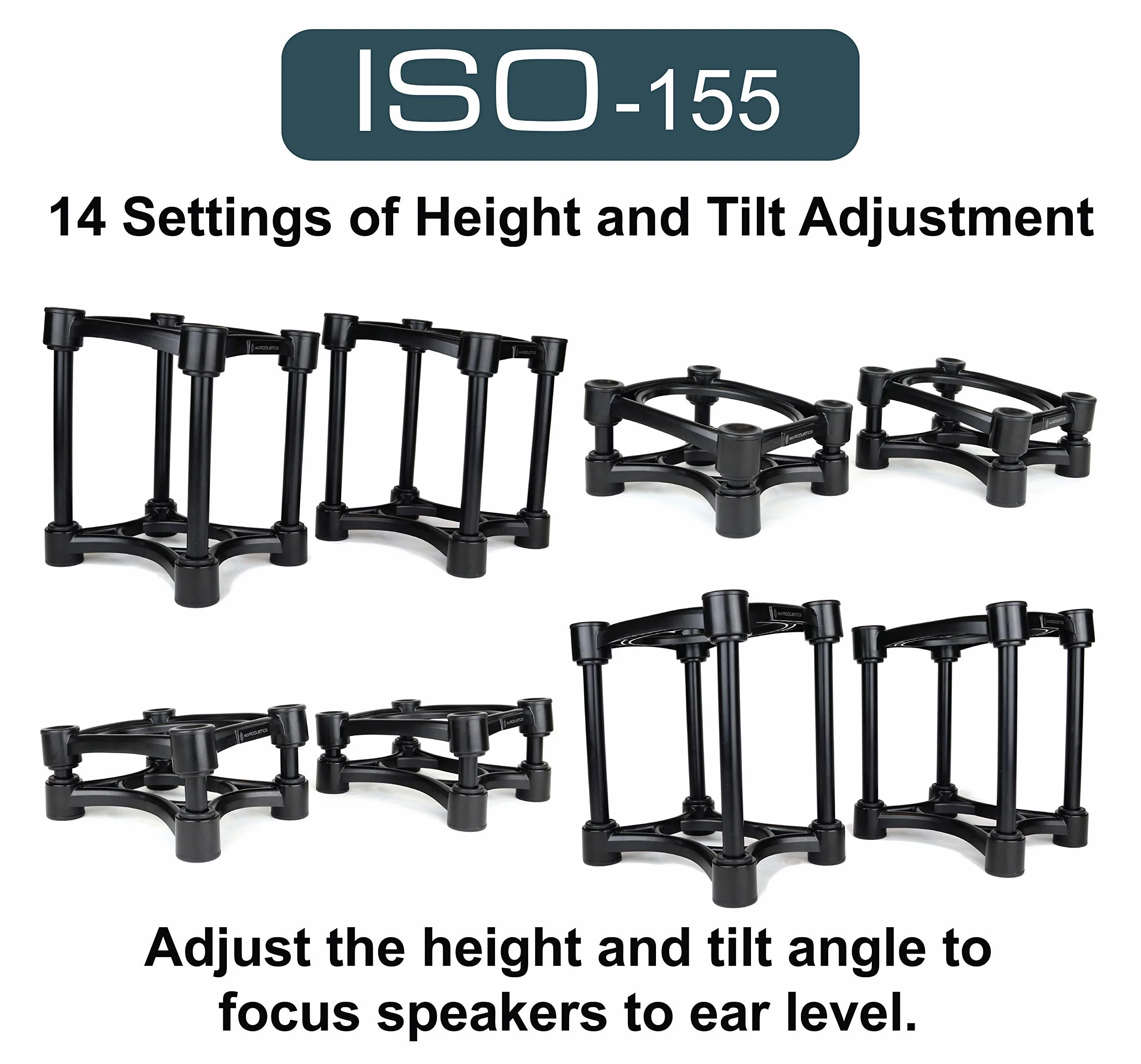 IsoAcoustics Iso-Stand Series Speaker Isolation Stands with Height & Tilt Adjustment: Iso-155 (15.5 x 19 cm) Pair