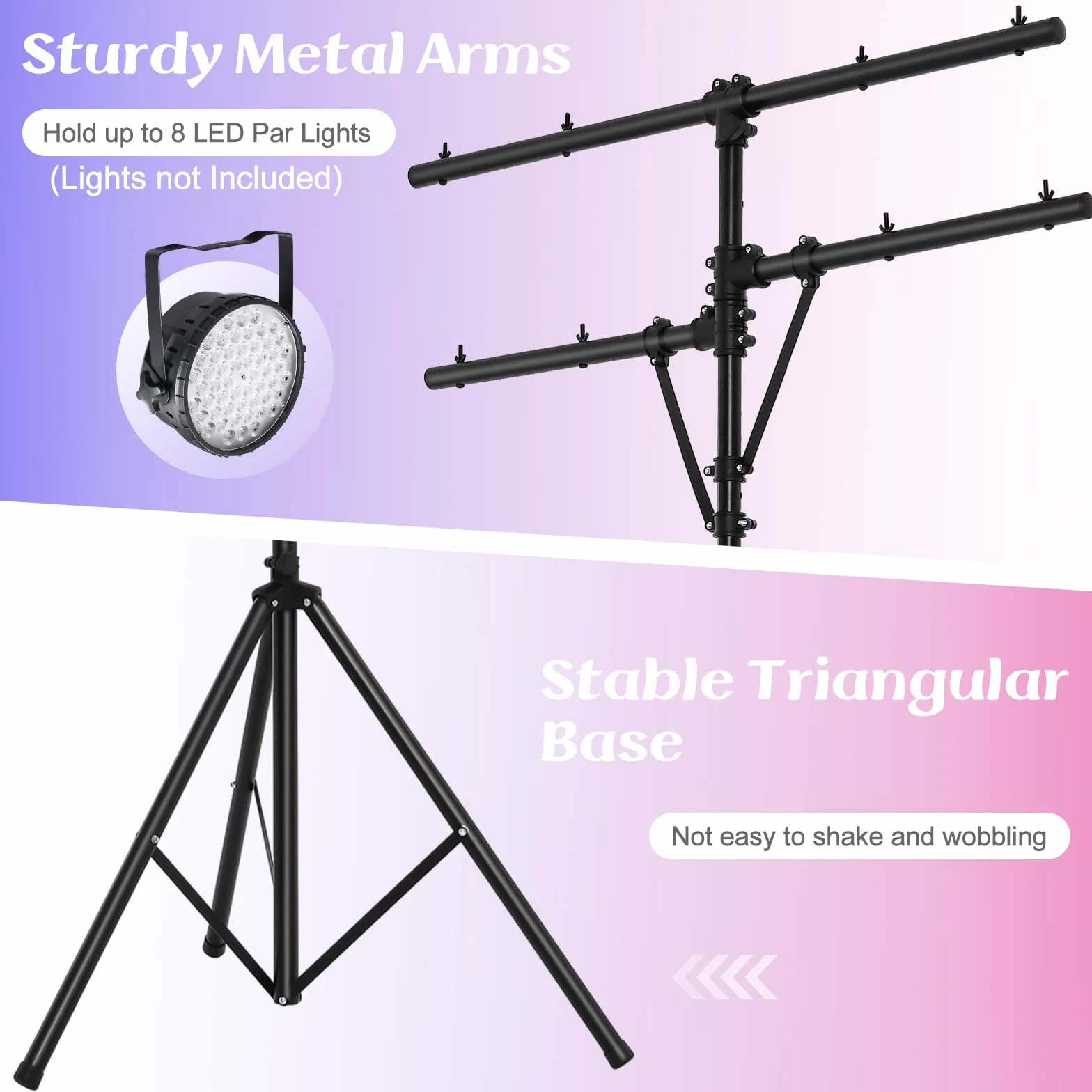 SOARS Stativo Luci DJ, Treppiede Supporto Luce, Altezza Regolabile 186-351 CM, 8 Punti di Fissaggio, Carico Massimo 45 KG, Piedi Stabili, per Concerto, Serata, Bar