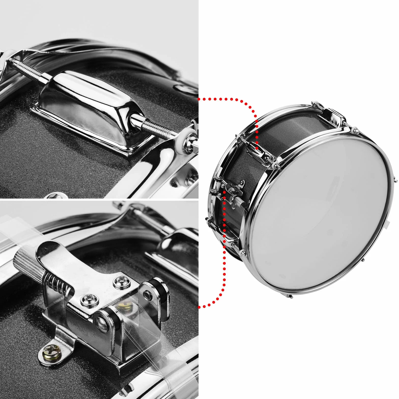 Rullante da 12 pollici con bacchette Tracolla Chiave Strumento a percussione per studenti principianti Rullante da marcia Set portatile di rullante(Ferrous)