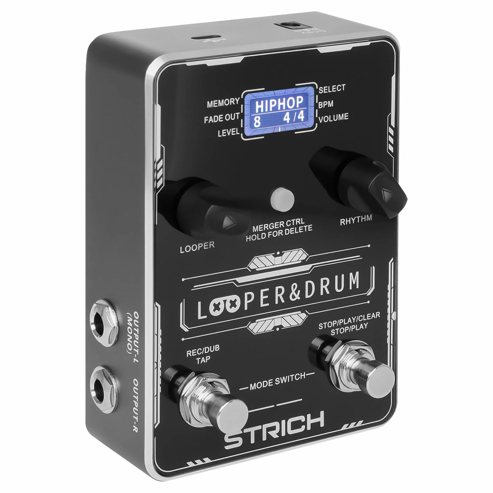 STRICH Pedale Looper stereo con drum machine, 100 modelli batteria, 160 minuti registrazione, USB audio, editing software