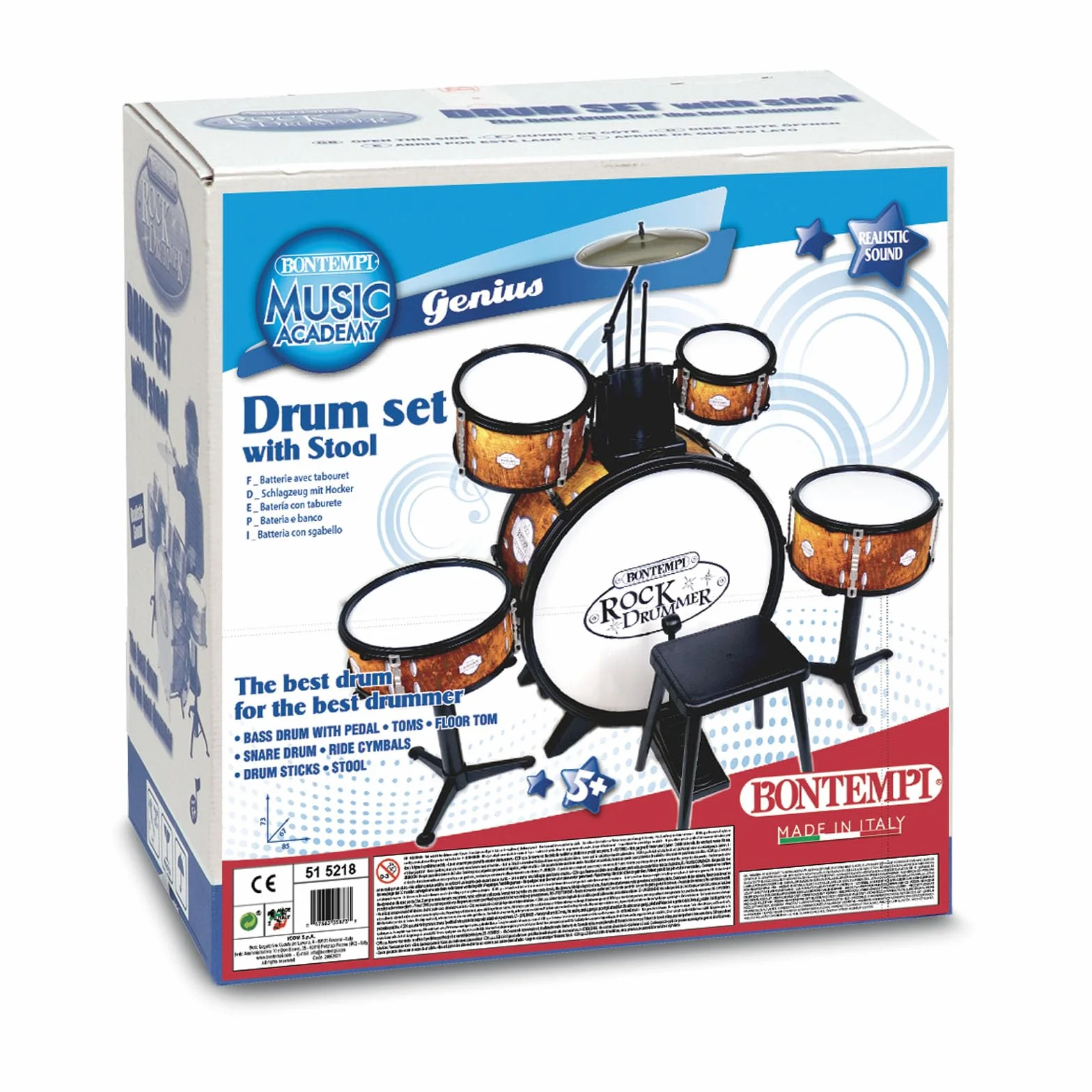 Bontempi | BeatFusion Pro: Batteria Premium con Grancassa Potente e Set Completo di Percussioni, Arancione, 700x400x800 mm