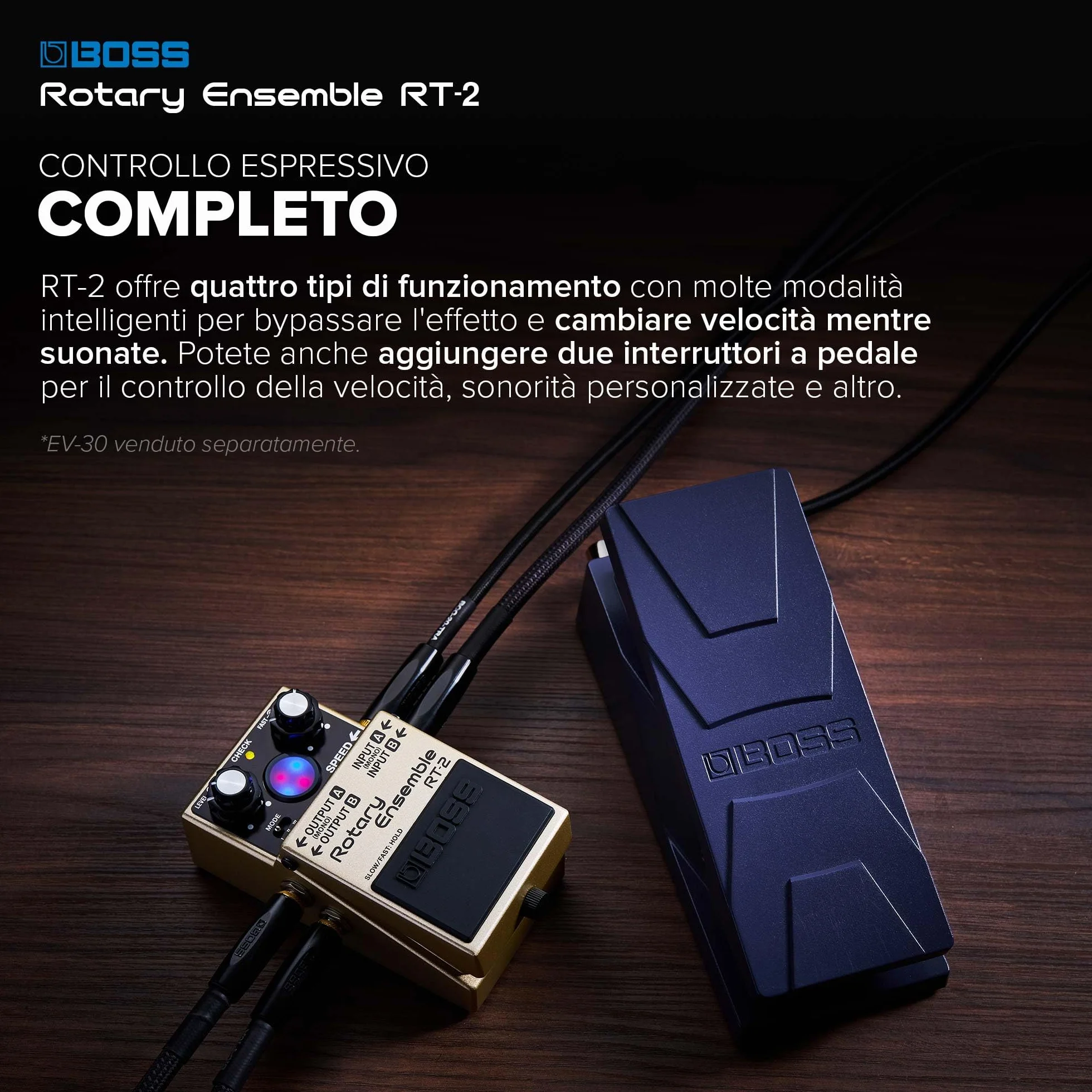 BOSS RT-2 | Pedale Compatto Rotary Ensemble | I veri suoni di altoparlante rotante | Dedicato alla chitarra e alle tastiere | 3 modalità versatili | Vari effetti di modulazione in uno