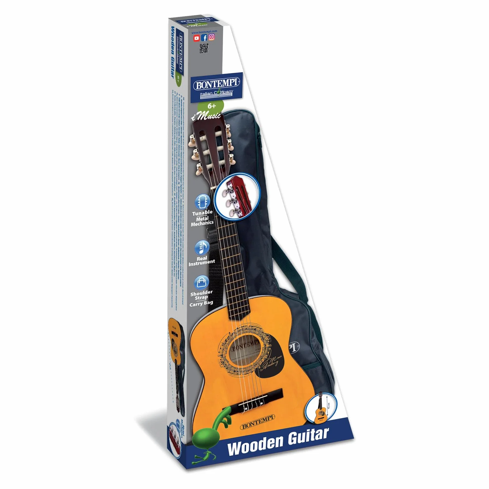 Bontempi | WoodHarmony - Chitarra Classica in Legno da 75 cm con Borsa per Avventure Musicali Autentiche, Marrone Scuro