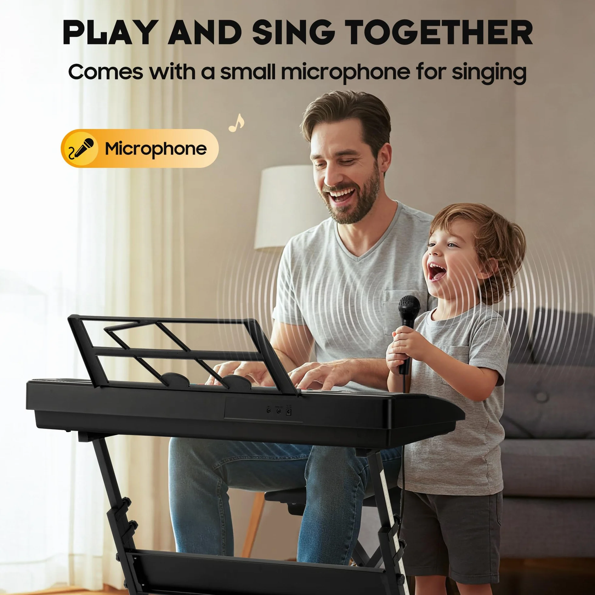 CAHAYA Tastiera Musicale 61 Tasti - Set di Pianoforte Elettrico per Principianti con Supporto, Sgabello, 1 Microfono, Altoparlanti Integrati, 3 Modalità Didattiche, Tastiera Elettronica Portatile con