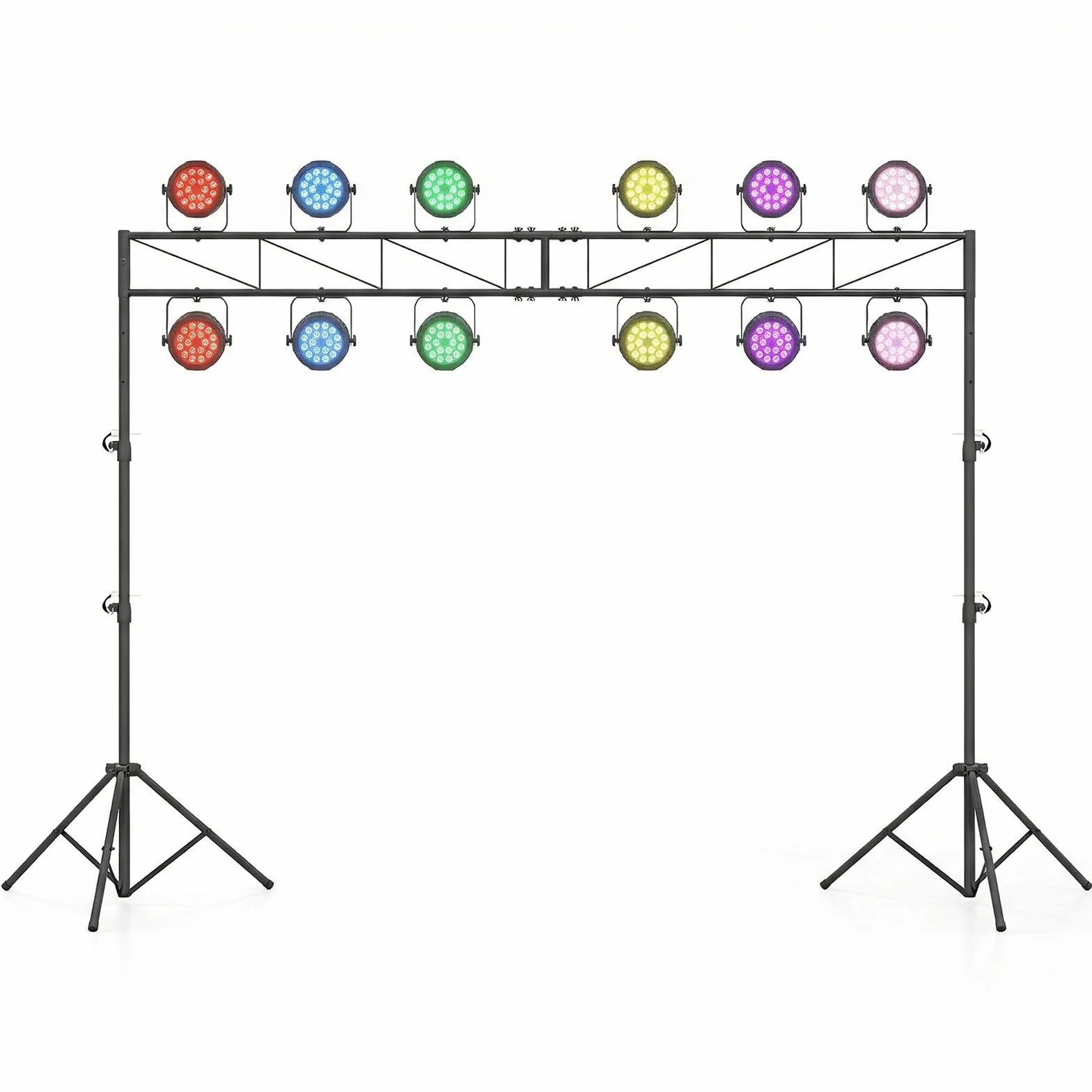 GYMAX Stativo Luci per DJ, Supporto Luci a Treppiede con Altezza Regolabile 140-265 cm e Piedini Antiscivolo, Supporto per Riflettori Pieghevole con Traversa, per Feste, Matrimoni e Concerti