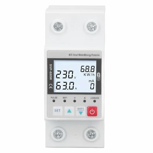Dispositivo di Protezione da Sovratensione e Sottotensione WiFi, 230V 50/60Hz, Telecomando, 63A, Stabilizzatore di Tensione Regolabile