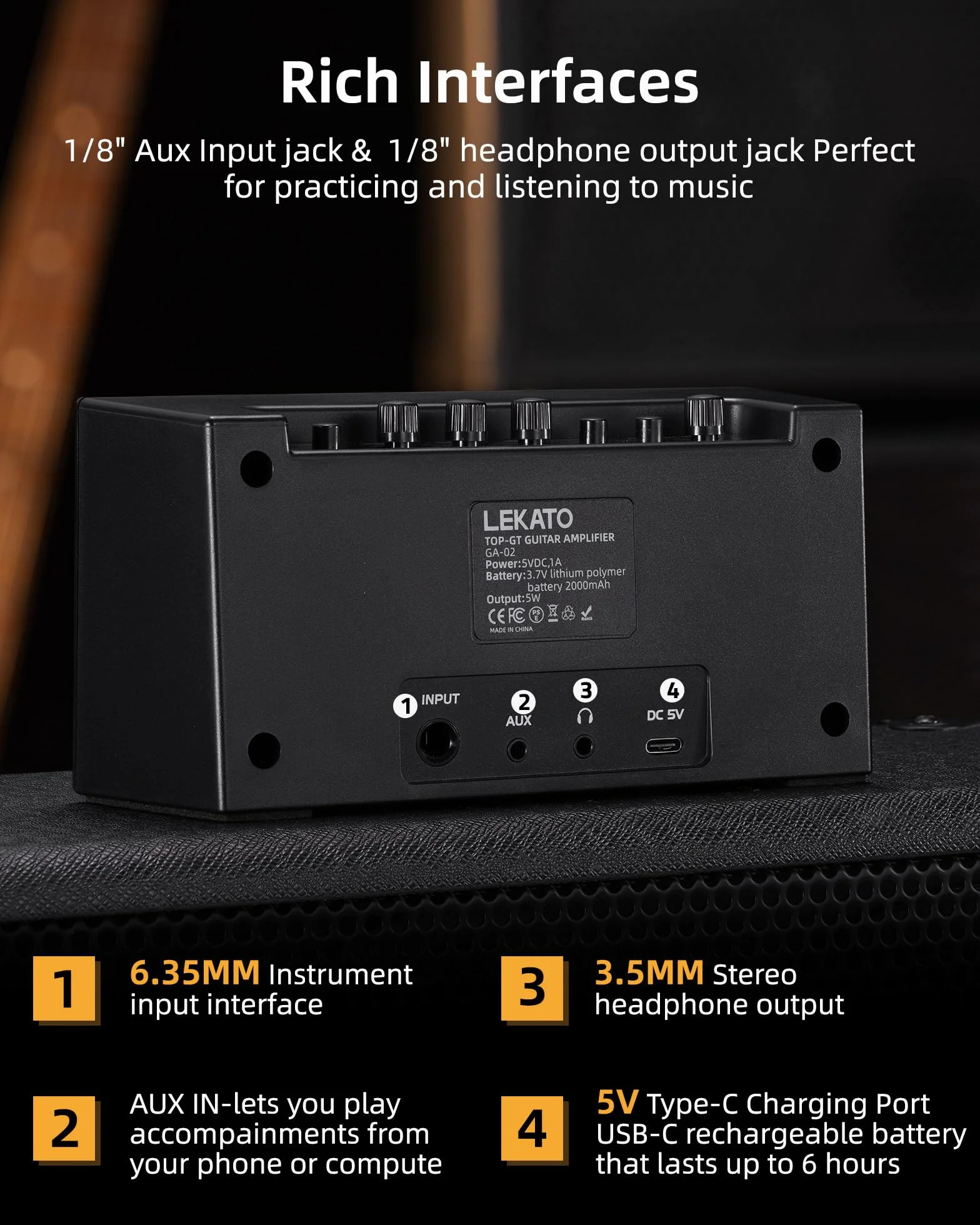 LEKATO Mini amplificatore per chitarra elettrica amplificatore per chitarra elettrica con effetti Clean Overdrive 5 W Mini amplificatore per basso Bluetooth amplificatore per basso per pratica
