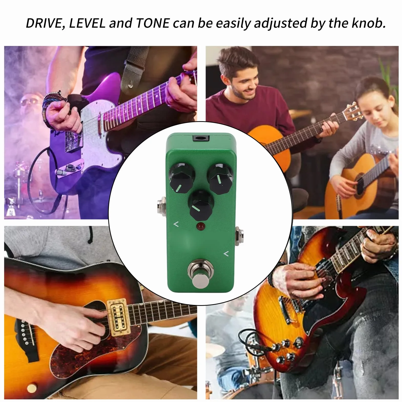 Pedale Effetti per Chitarra Pedale per Chitarra Elettrica Interruttore Overdrive Effetti Sonori Mini Effetti Singoli Accessorio per Strumenti Musicali Regolabili Full Metal Shell Green