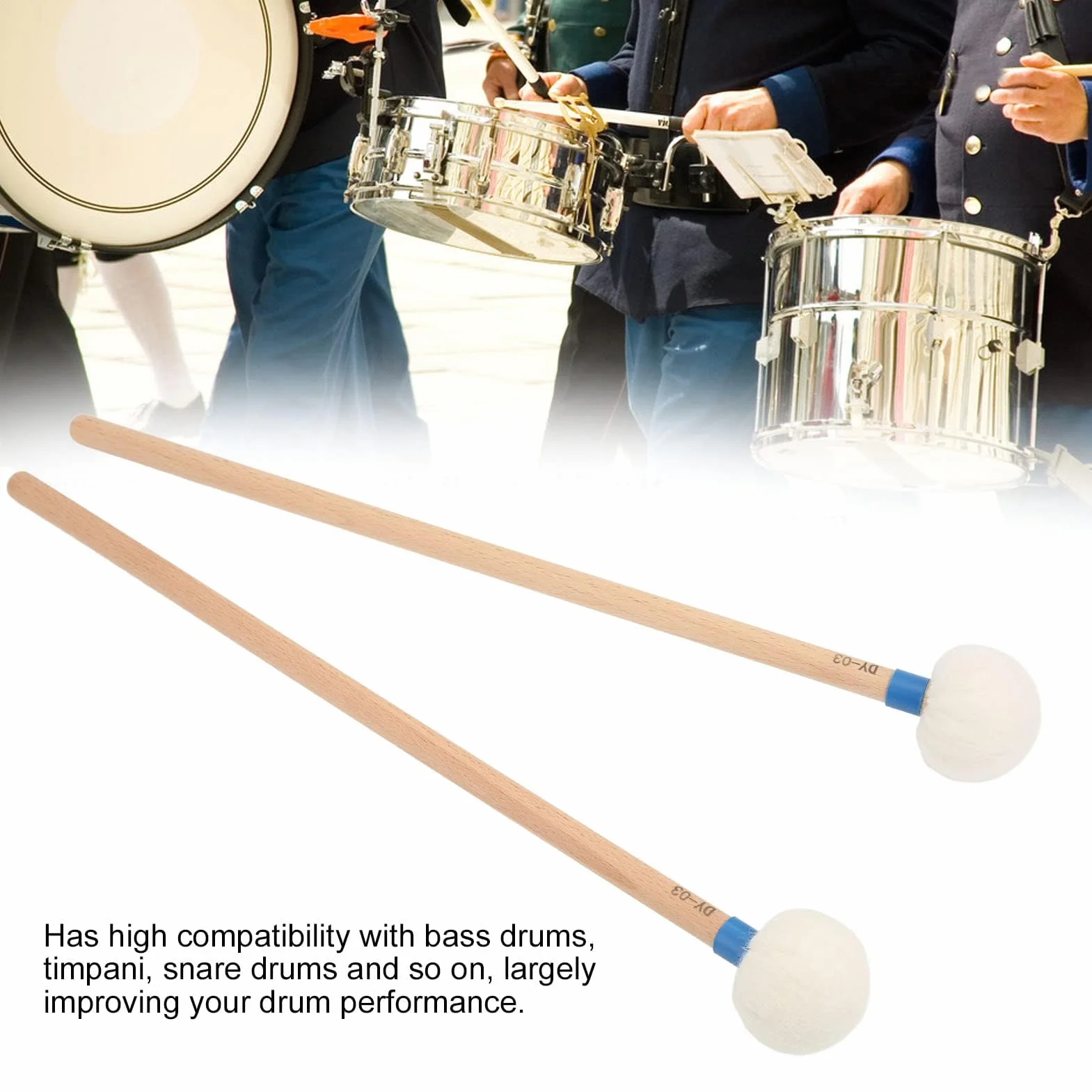 Bacchette per Batteria Multiuso con Testa in Feltro – Accessori per Grancasse, Timpani e Rullanti – 2 Pezzi (Blu)