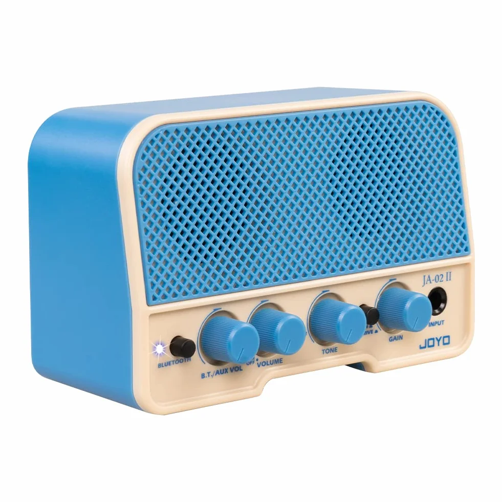 JOYO Mini amplificatore per chitarra da pratica Combo 5W ricaricabile piccolo amplificatore per chitarra con due canali Bluetooth Jack per cuffie (JA-02 II blu)