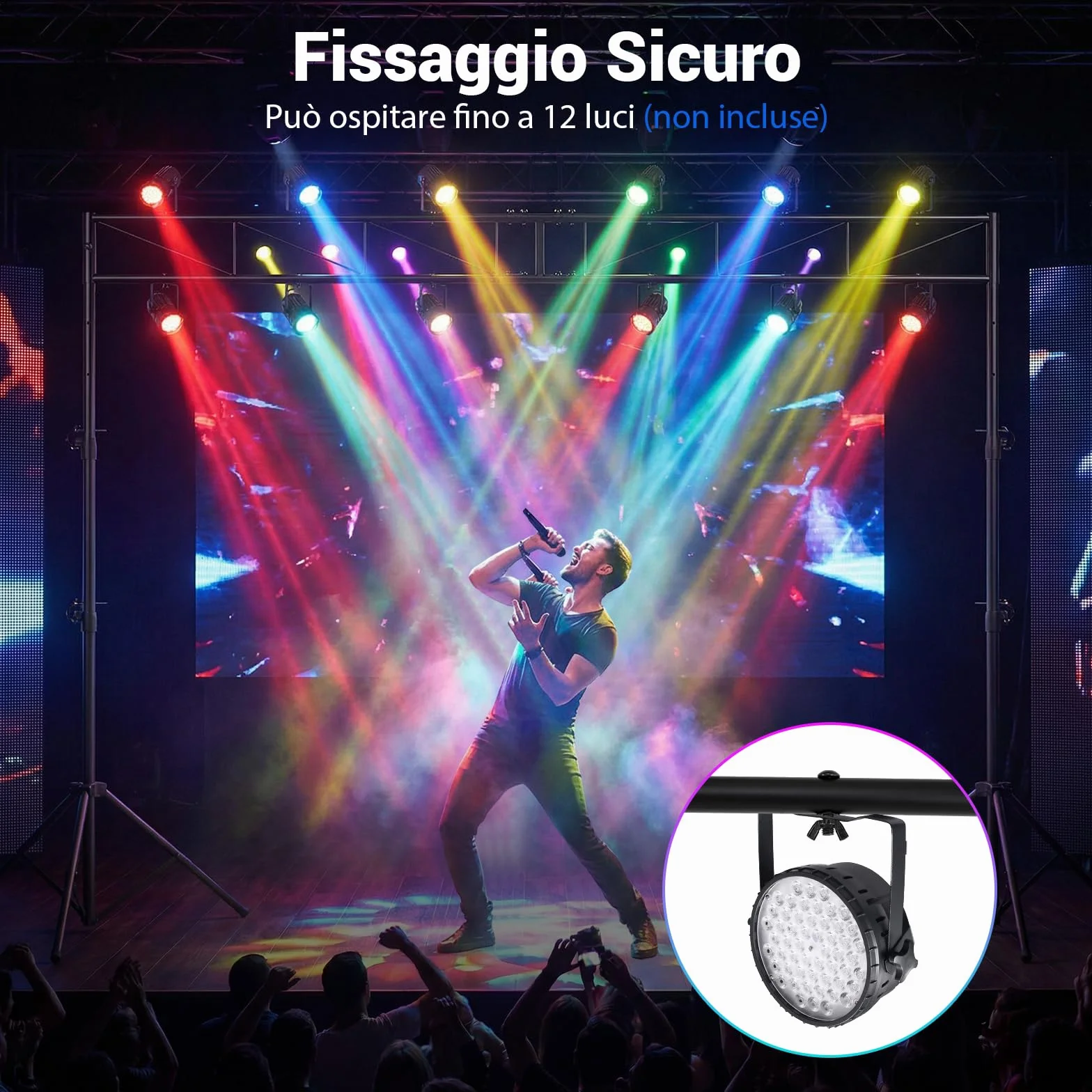COSTWAY Supporto Luce a Traliccio, Traliccio Luci Regolabile in Altezza 140-264,9 cm con Piedini Antiscivolo, Treppiede Stabile in Ferro, Portata 50 kg, Pieghevole per Palco, Eventi, Feste e Concerti
