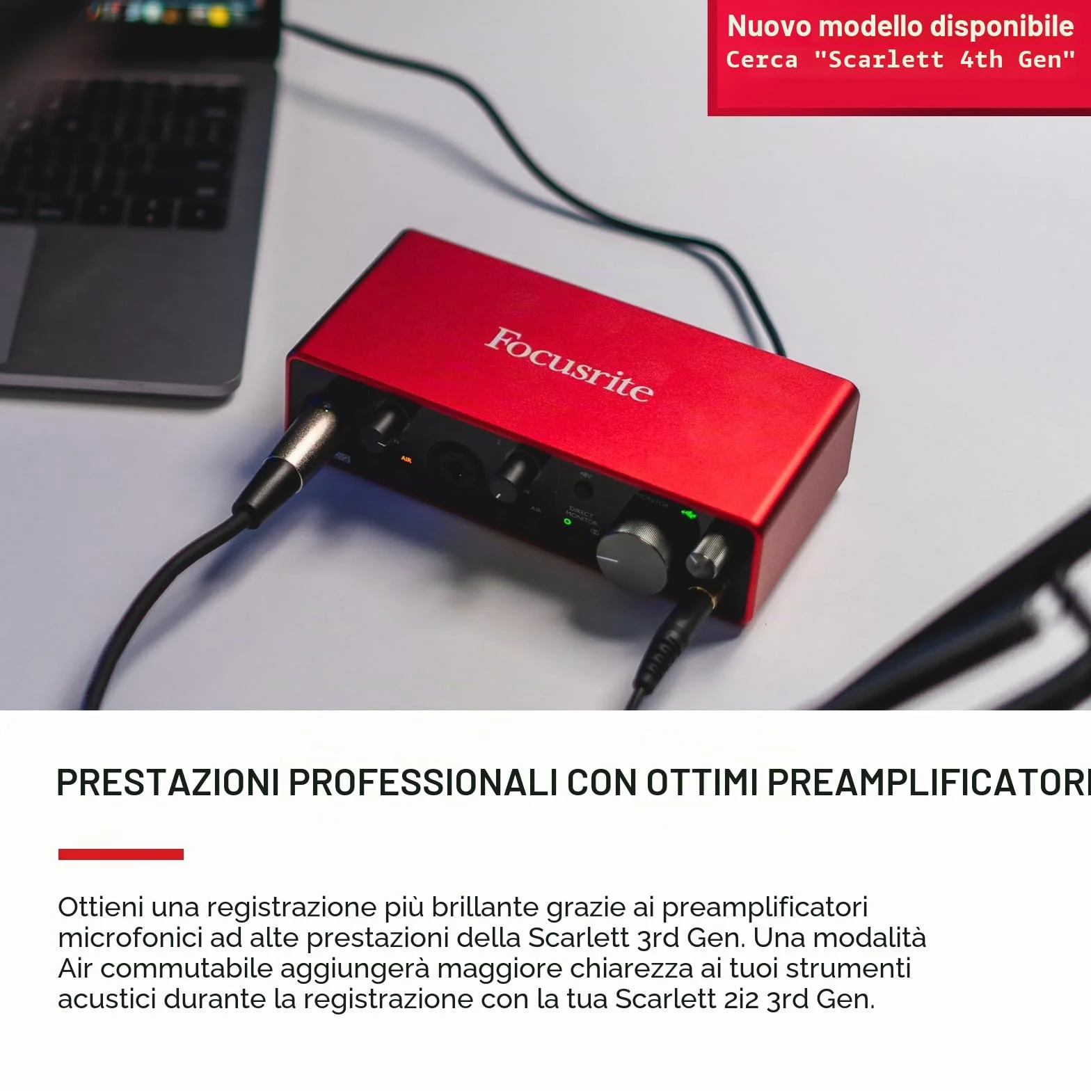 Focusrite Interfaccia audio USB Scarlett 2i2 per creare brani — registrazioni ad alta fedeltà in qualità studio
