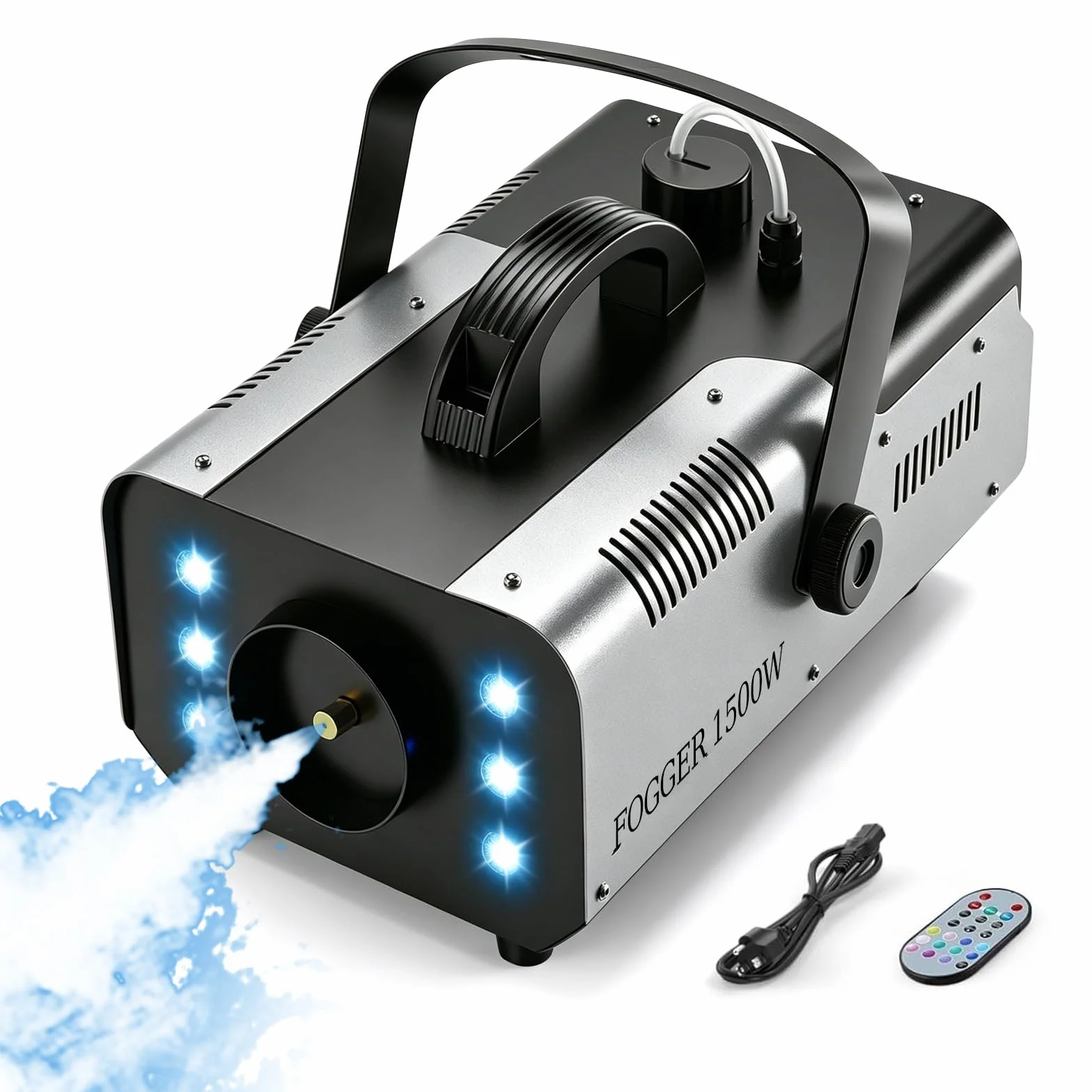 Macchina del fumo 1500W con 6 LED RGB e telecomando wireless, macchina nebbia con effetti luminosi per DJ, feste, Halloween, matrimonio, Natale e palco