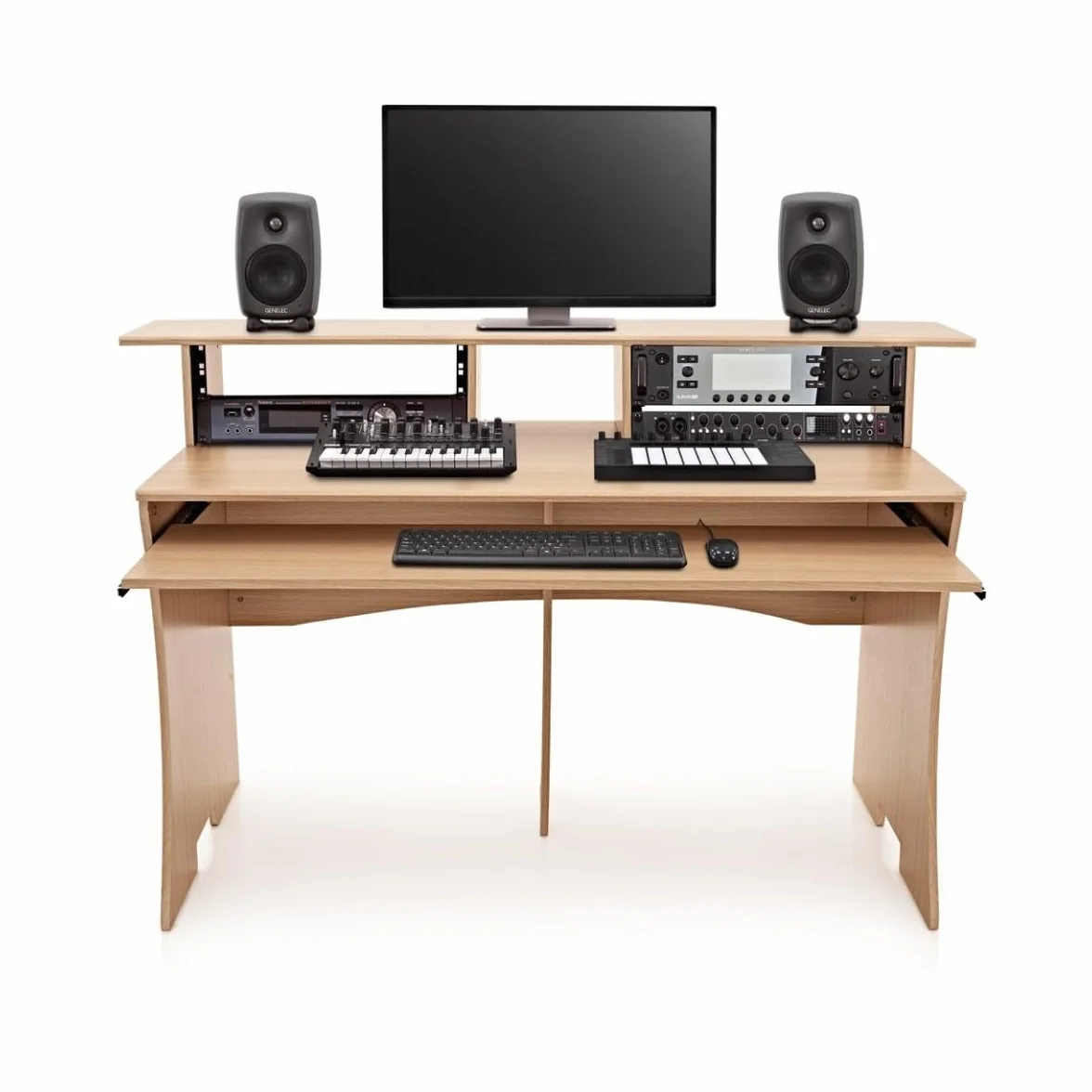 Scrivania per Studio Musicale per Pro Audio e Registrazione 3 Ripiani Naturale
