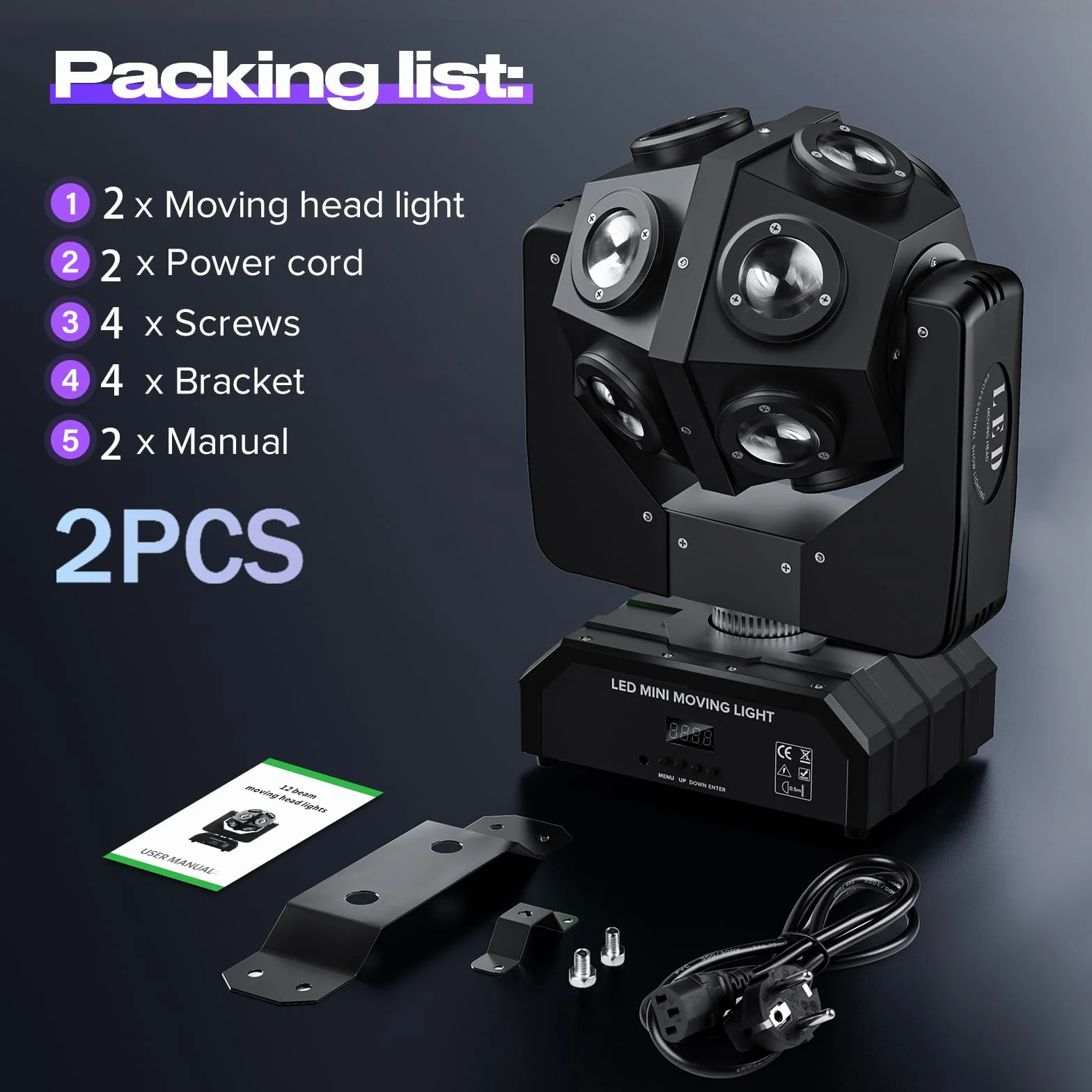 150W Teste Mobili LED RGBW 4 in 1 Moving Head Beam Rotazione a 360°Moving Head Beam Palcoscenico Lampada Sound-attivato Adatto per l'uso domestico nel bar del club della festa di Halloween-2PCS