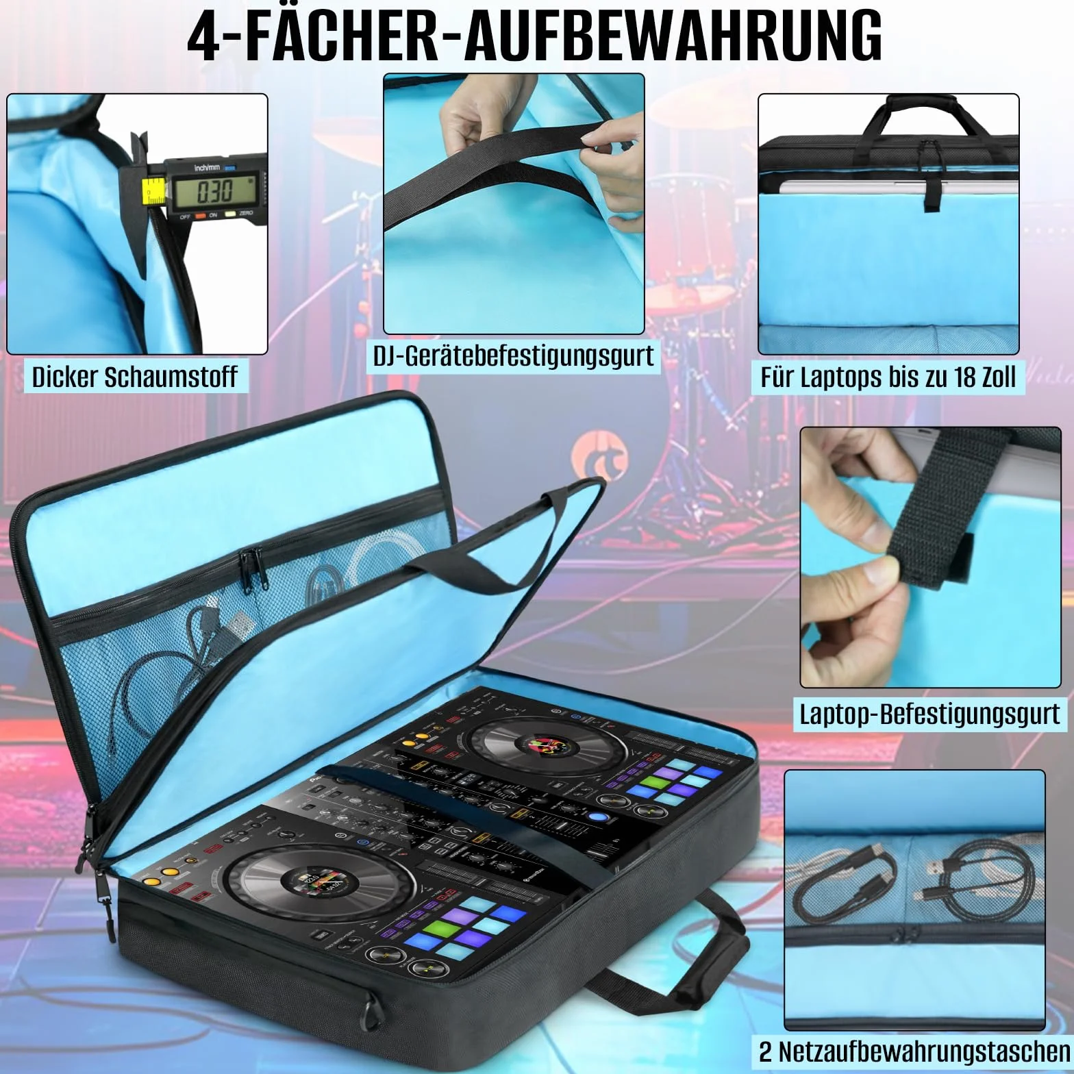 SUNDOY Custodia per DJ compatibile con controller Pioneer – Custodia per il trasporto antiurto con tracolla e scomparti per accessori, Nero, 72x41x15-CM, Tessuto impermeabile