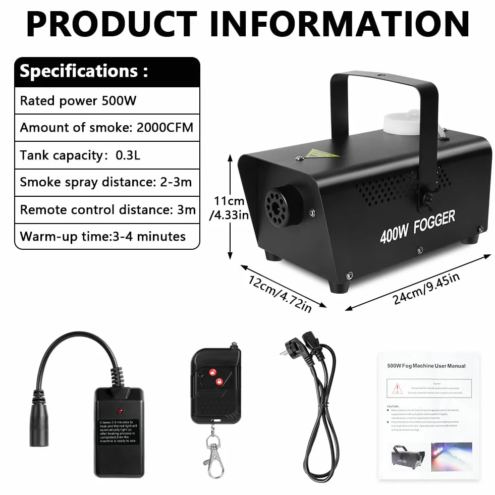 HOTUT Macchina del Fumo, Macchina del Fumo Portatile da 500 W, Mini Macchina Fumo Discoteca, 5600 CFM Macchina Nebbia da Discoteca con Telecomando per Halloween, Natale, Matrimoni, Palcoscenico