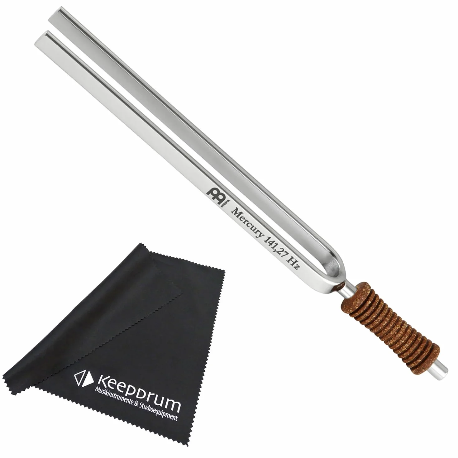 Meinl Sonic Energy TF-ME, diapason per pianeta, tuning fork mercurio, collo chakra con panno in microfibra keepdrum