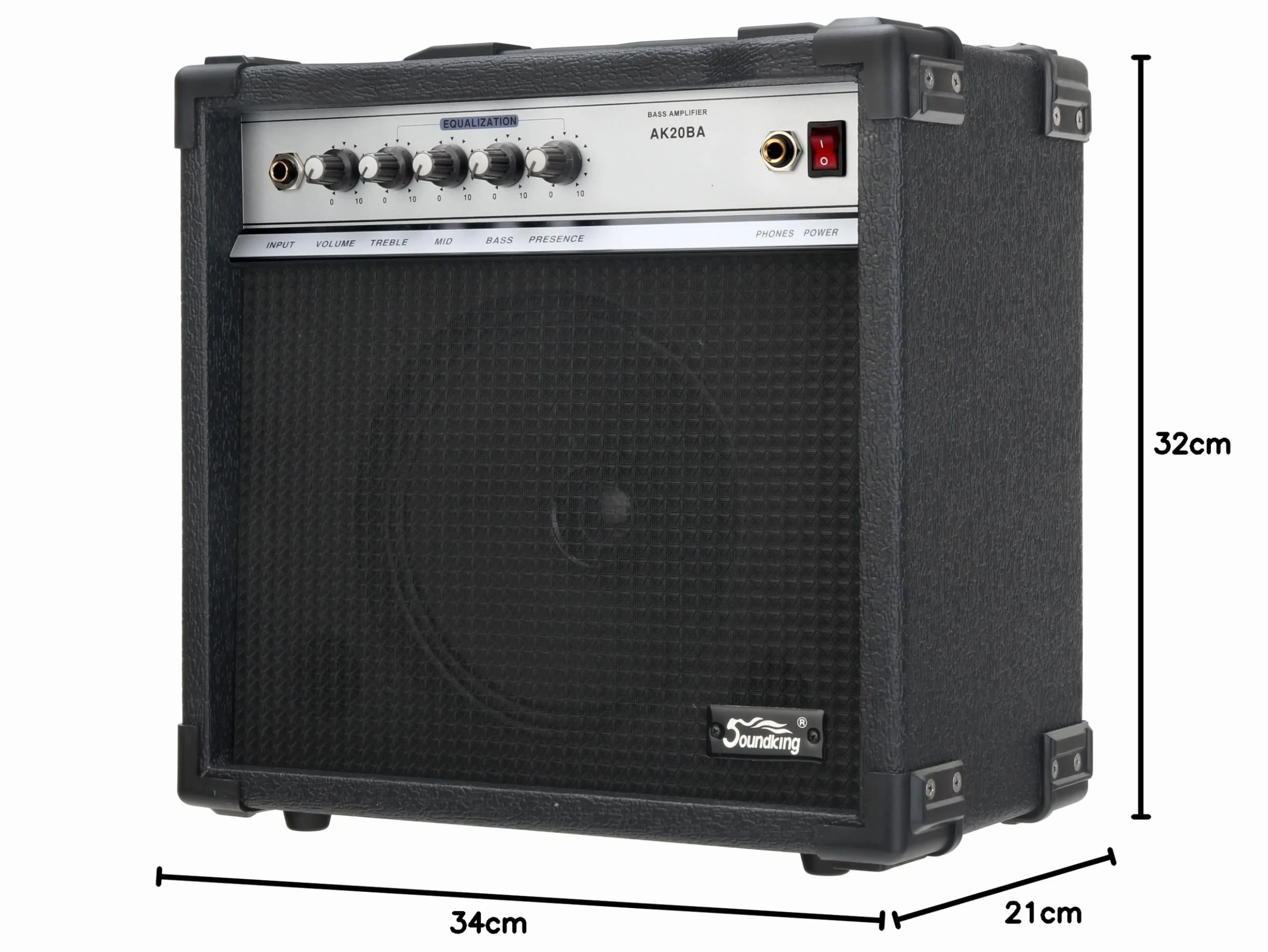 Soundking AK20BA Amplificatore Basso 20W RMS - Equalizzatore 4 bande - Speaker 8" - Uscita cuffie & pedale - Combo ideale per principianti con angoli protettivi robusti.