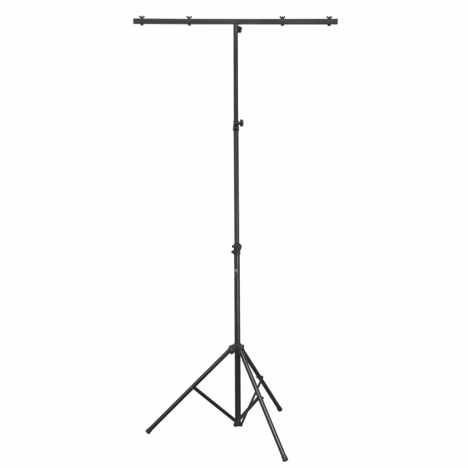 LS 100 - Stand Luci DJ con T-Bar in Acciaio, Treppiede Regolabile per Fari Led, Altezza 1.10-2.50 m, Carico Max 30 kg